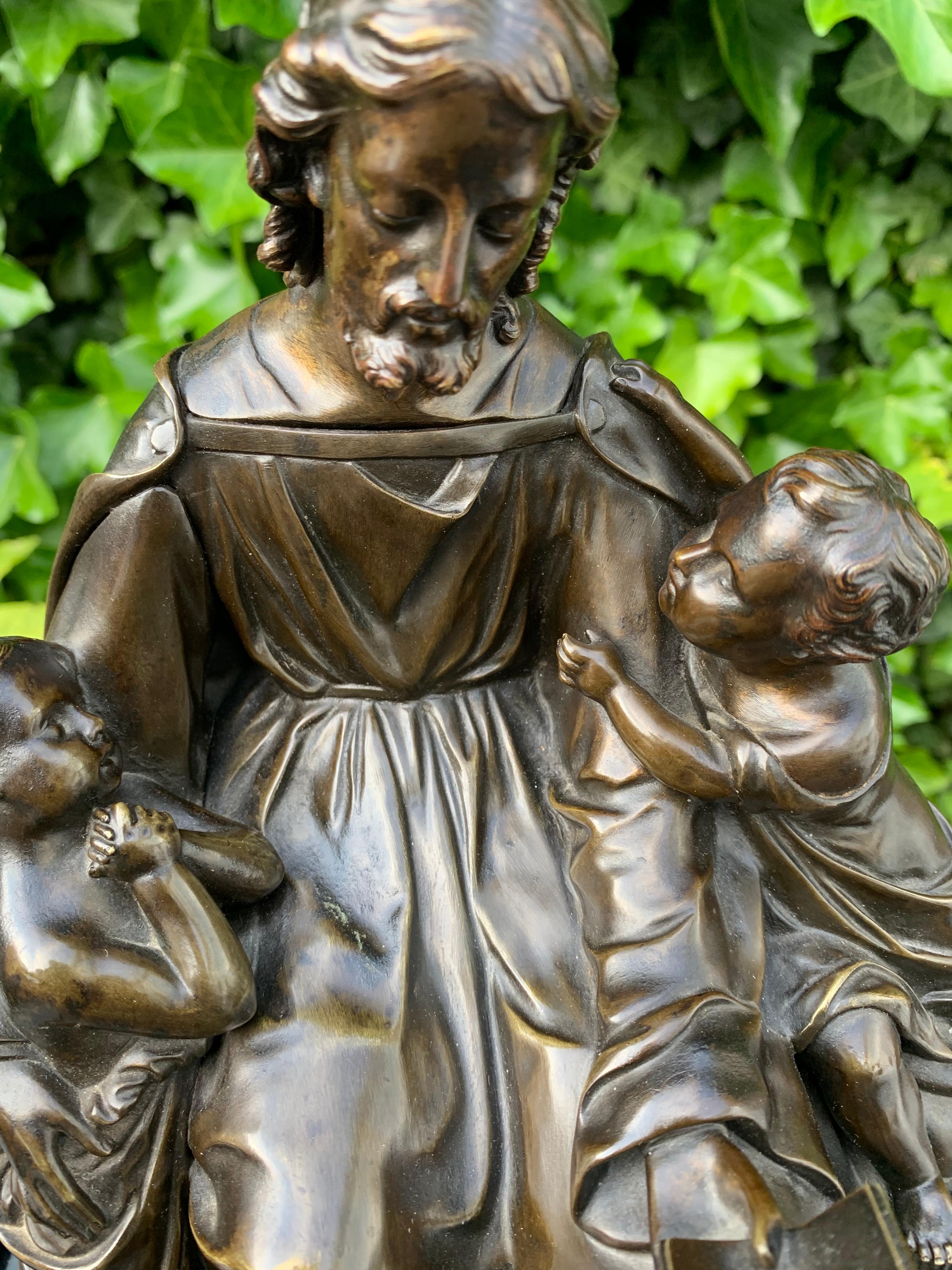 Antique Bronze Religious Art Sculpture / Statue Depicting Christ with Children For Sale 6