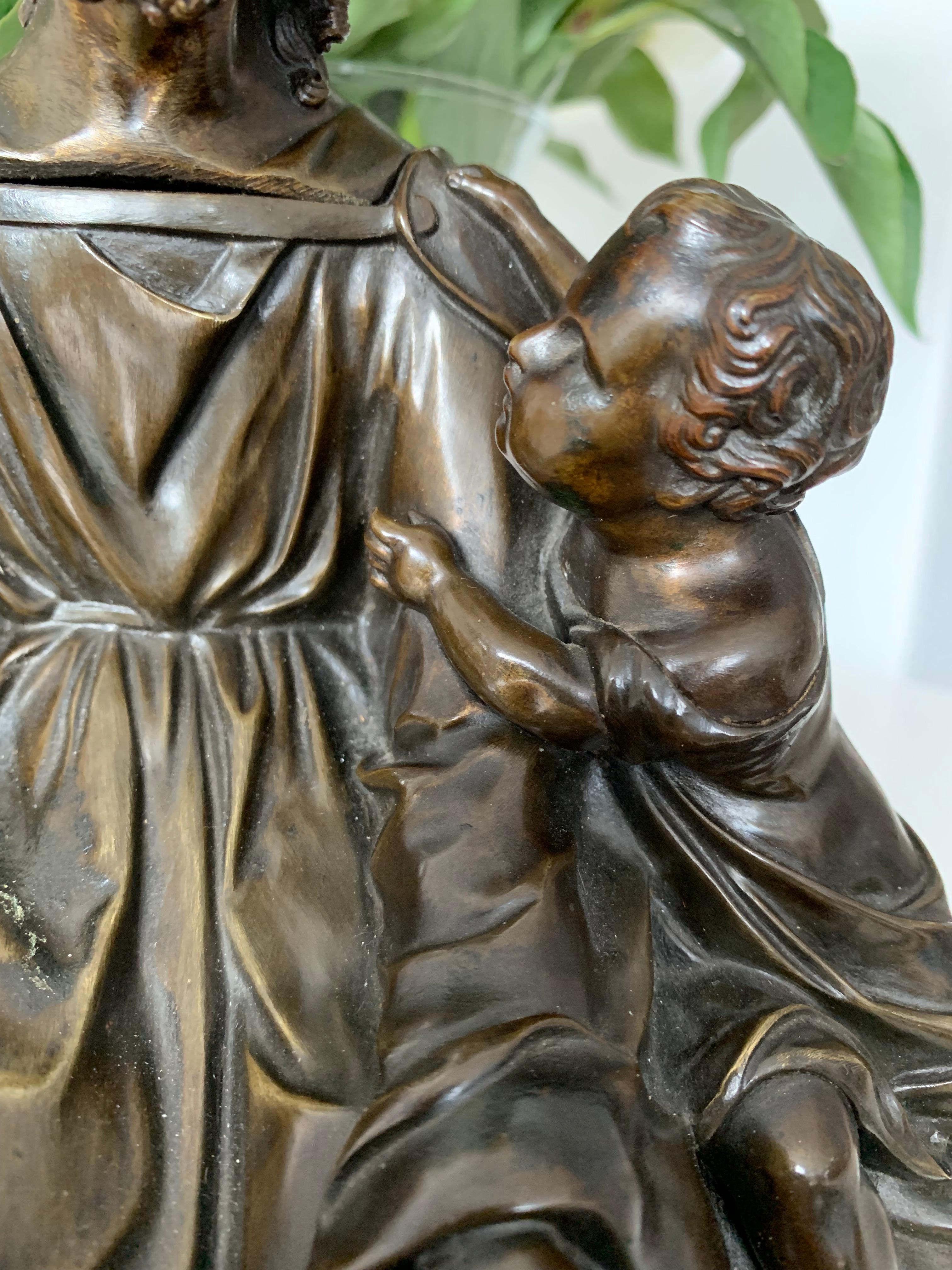 Gothic Revival Antique Bronze Religious Art Sculpture / Statue Depicting Christ with Children For Sale