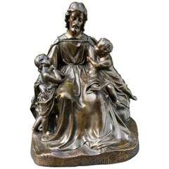 Antique Bronze Religious Art Sculpture / Statue Depicting Christ with Children