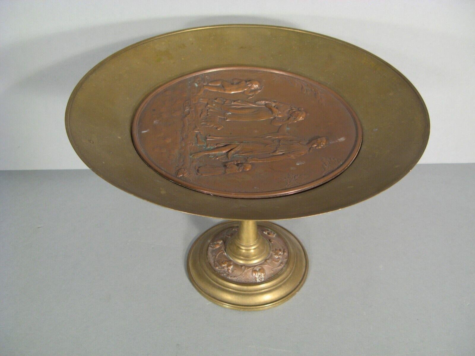 Antique Bronze Renaissance Style Coupe: Love, Couple, and Cupid Motif - 1Y157 2