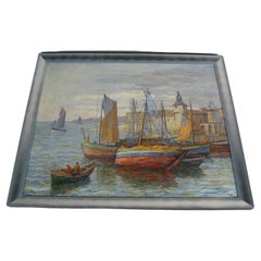 Fishing Boats at Quay, Port of Concarneau - Signed Oil on Canvas - 1Y158