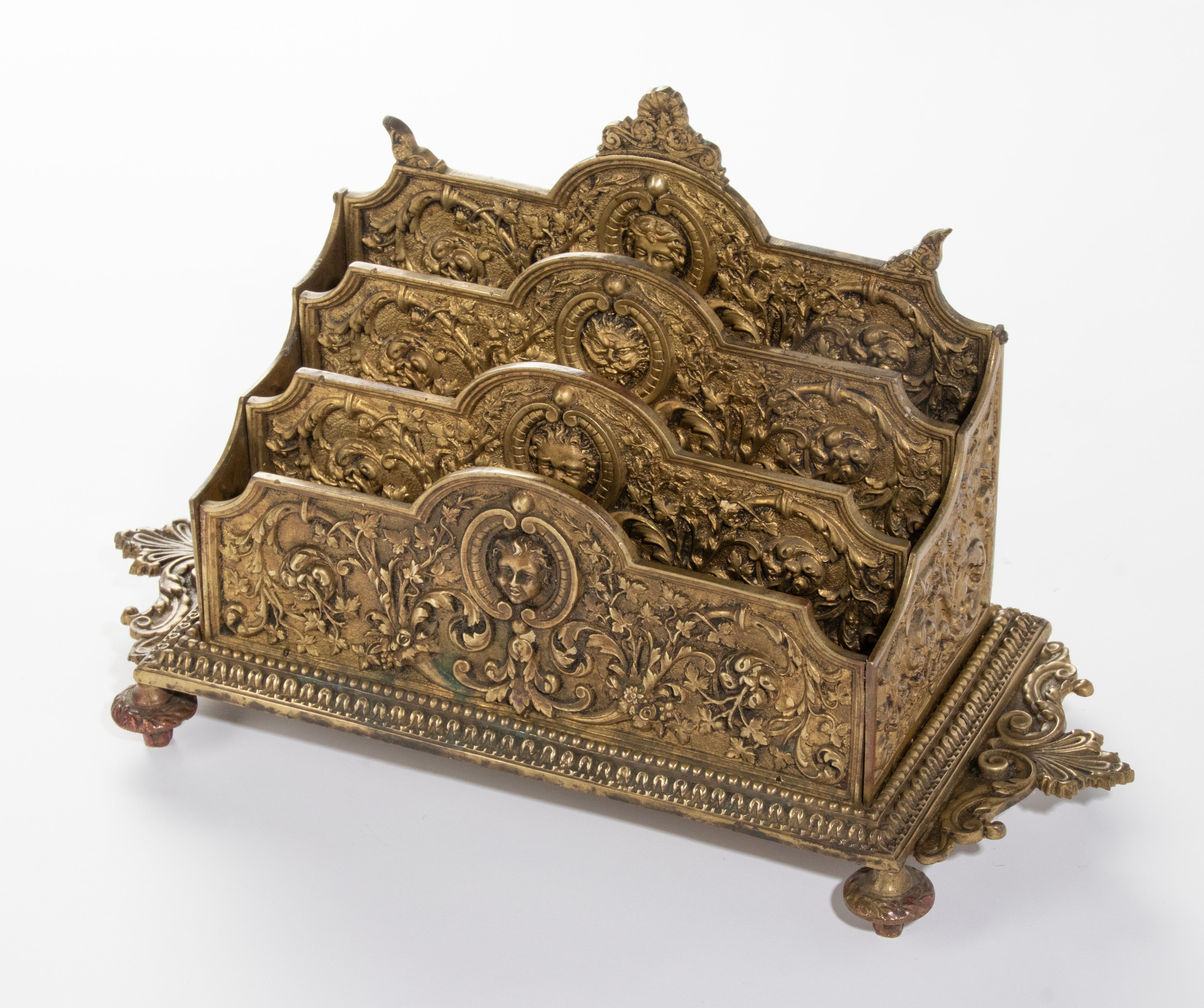 Antique Bronze Renaissance Style Desk Letter Rack 5
