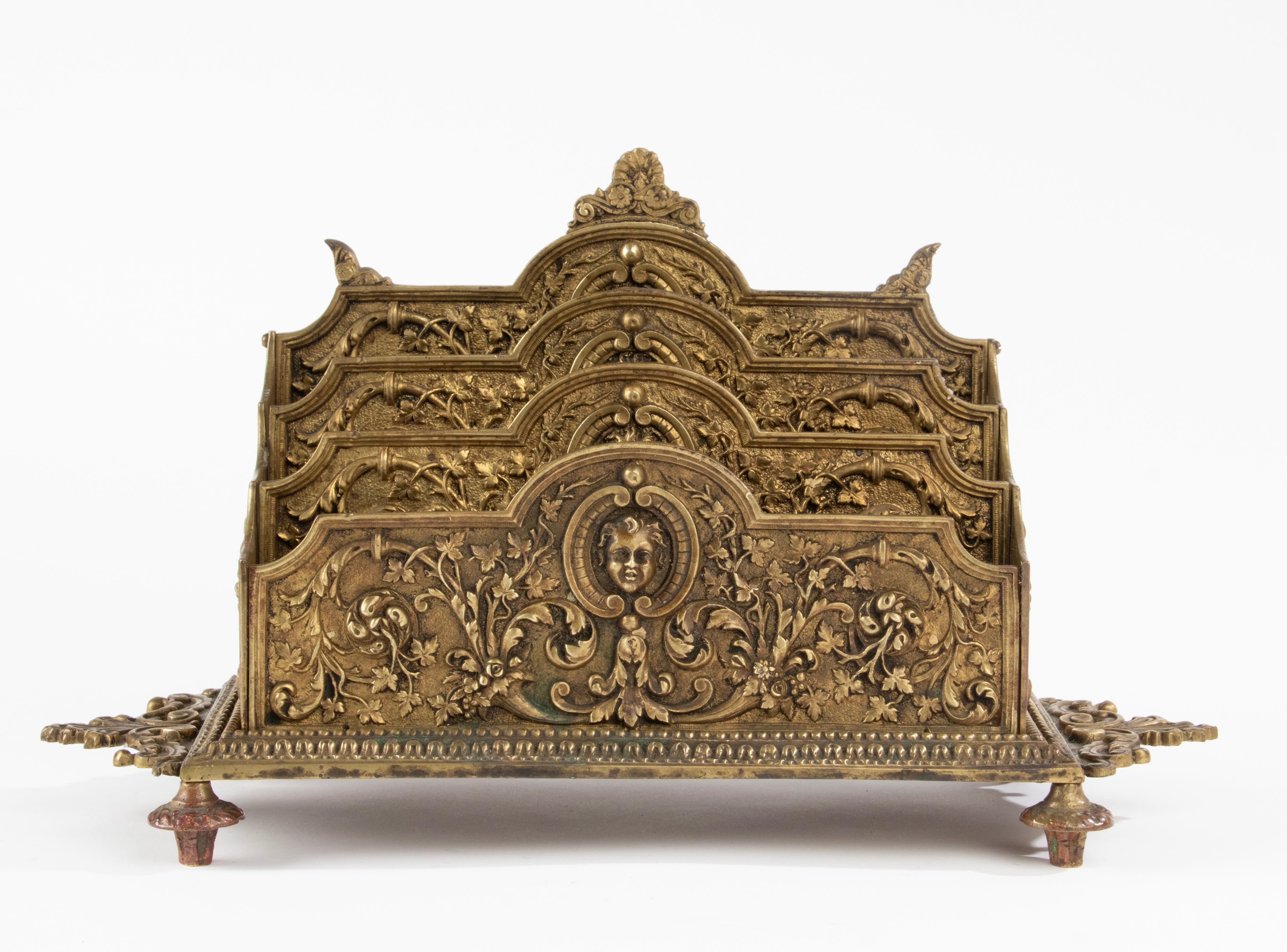 Antique Bronze Renaissance Style Desk Letter Rack 9