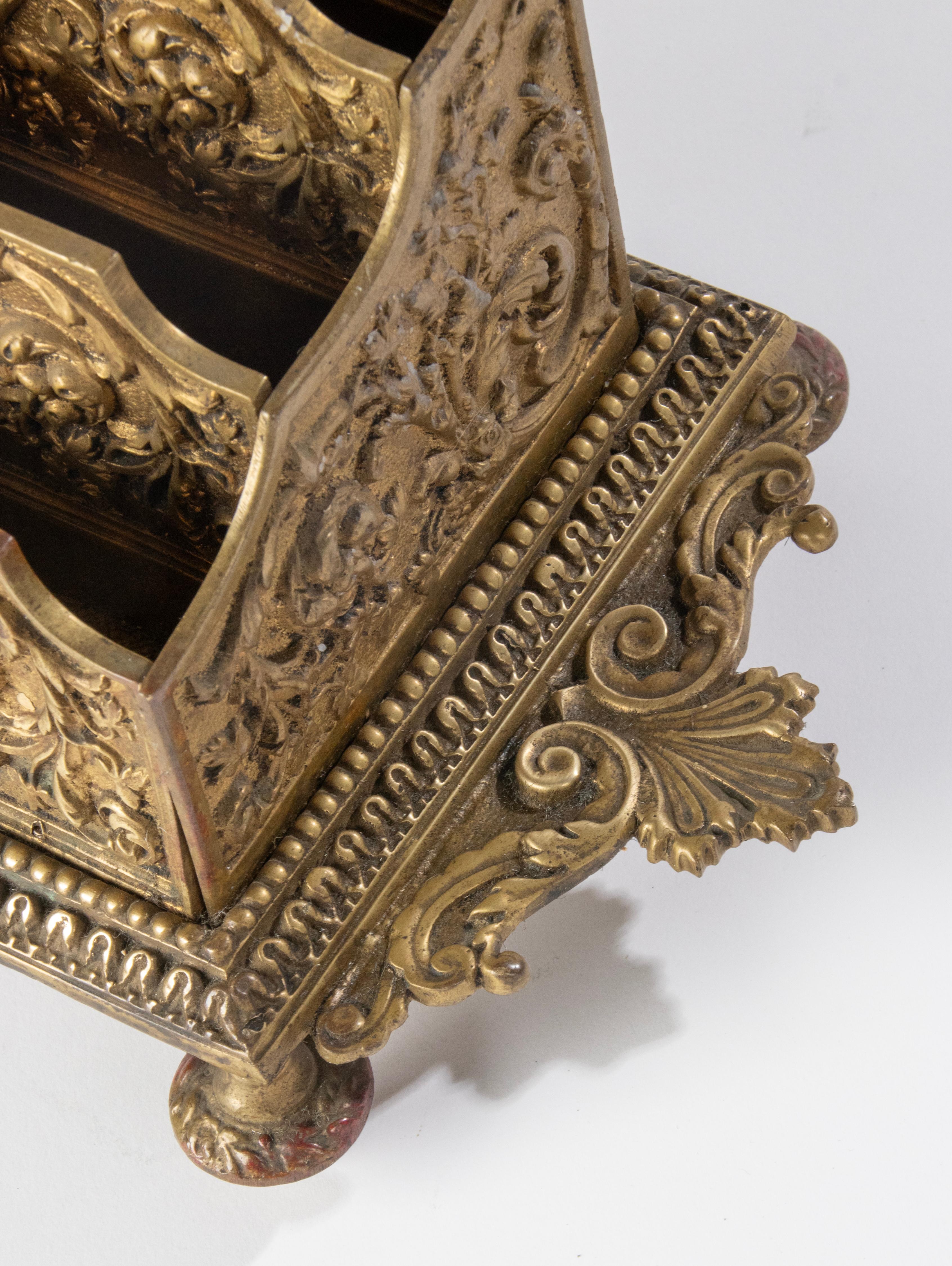 Antique Bronze Renaissance Style Desk Letter Rack 10