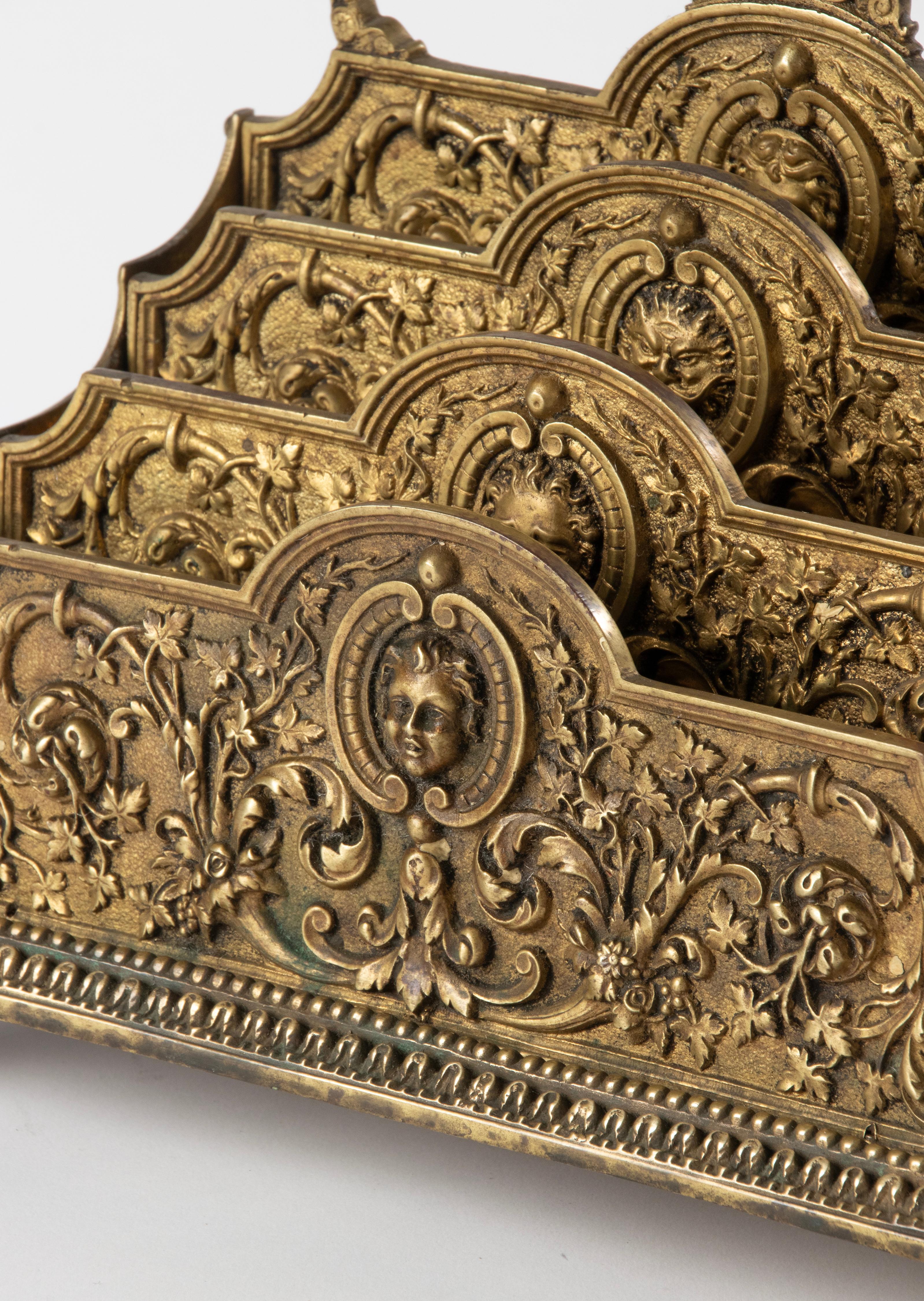 French Antique Bronze Renaissance Style Desk Letter Rack