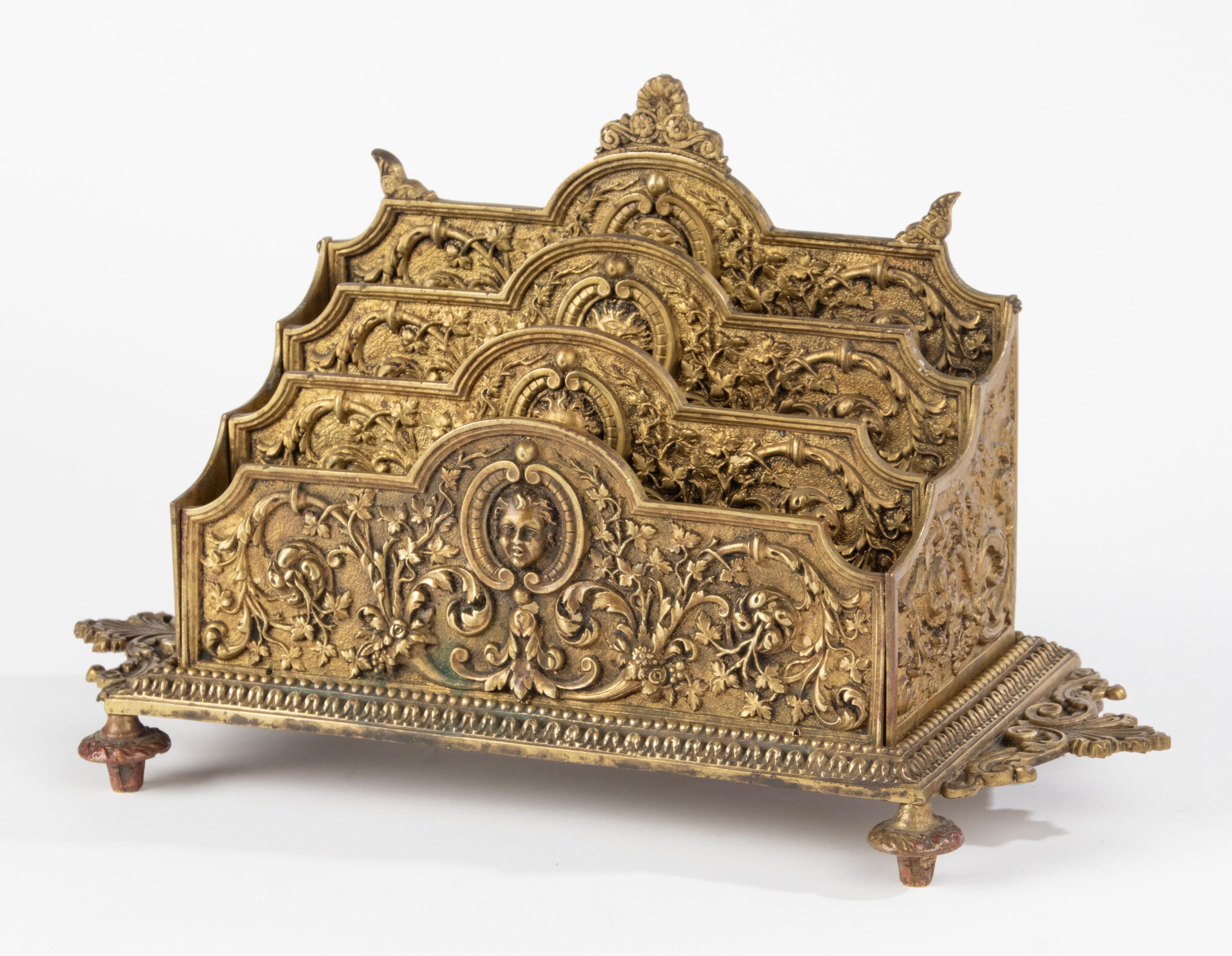 Cast Antique Bronze Renaissance Style Desk Letter Rack