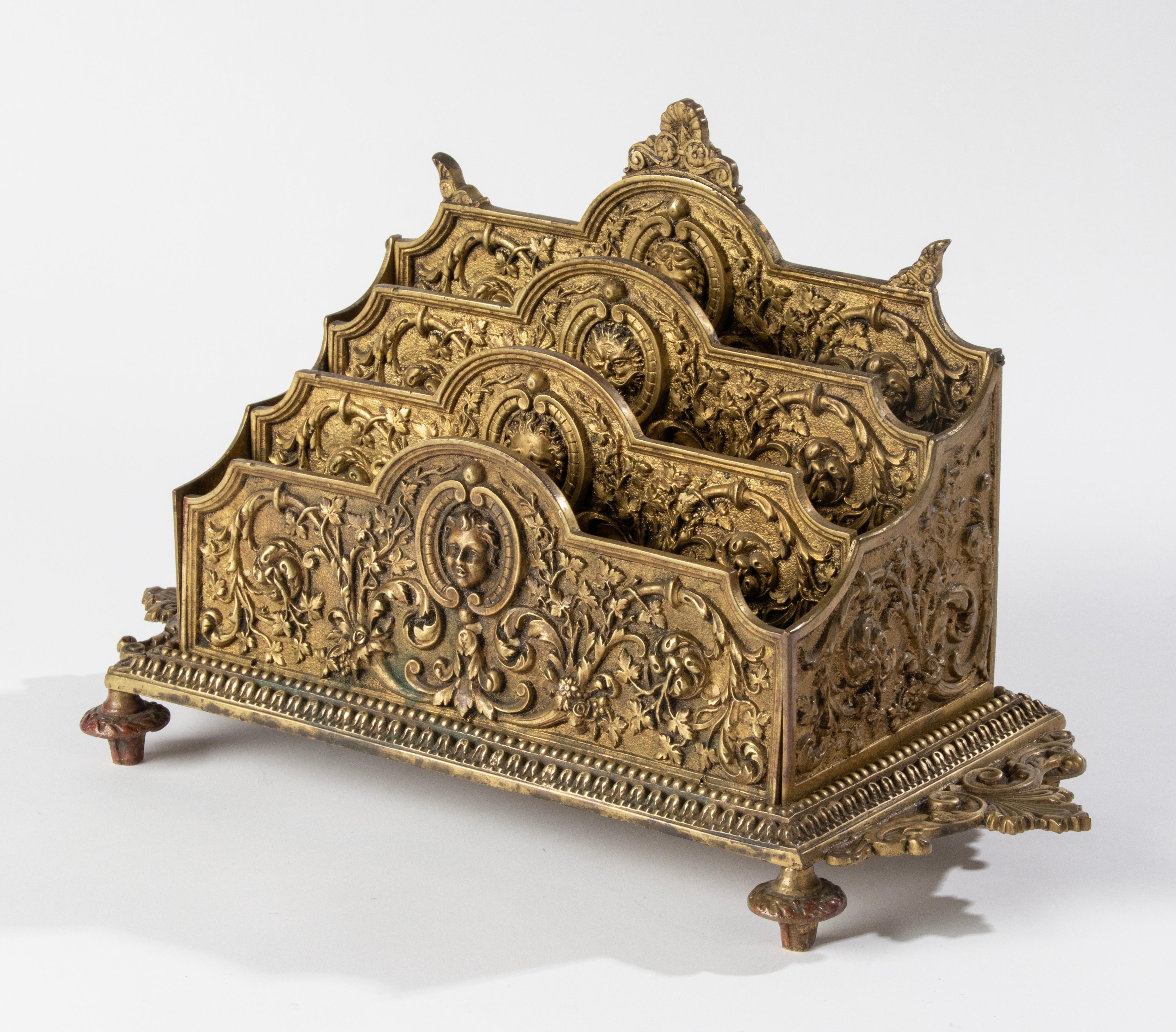 Early 20th Century Antique Bronze Renaissance Style Desk Letter Rack
