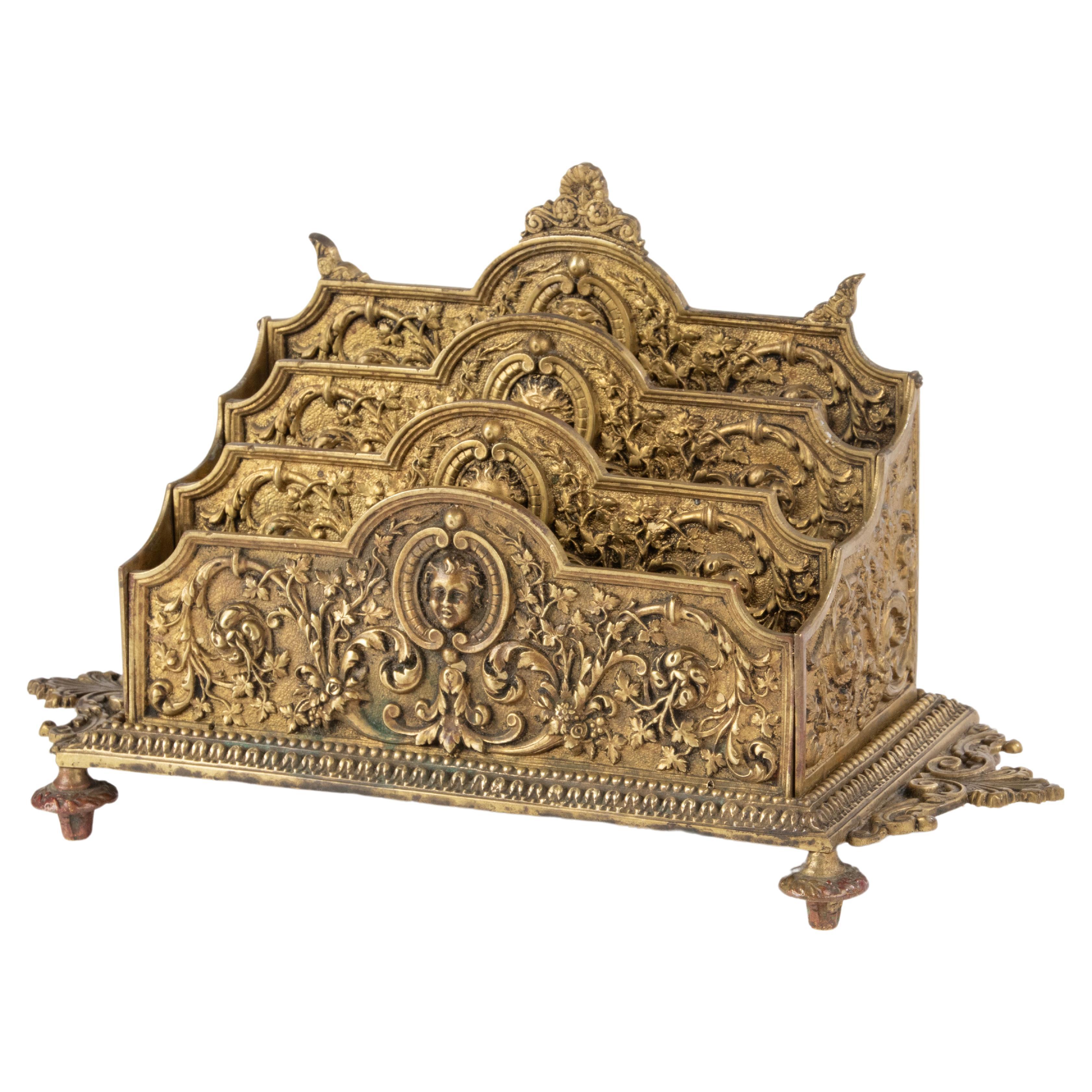 Antique Bronze Renaissance Style Desk Letter Rack