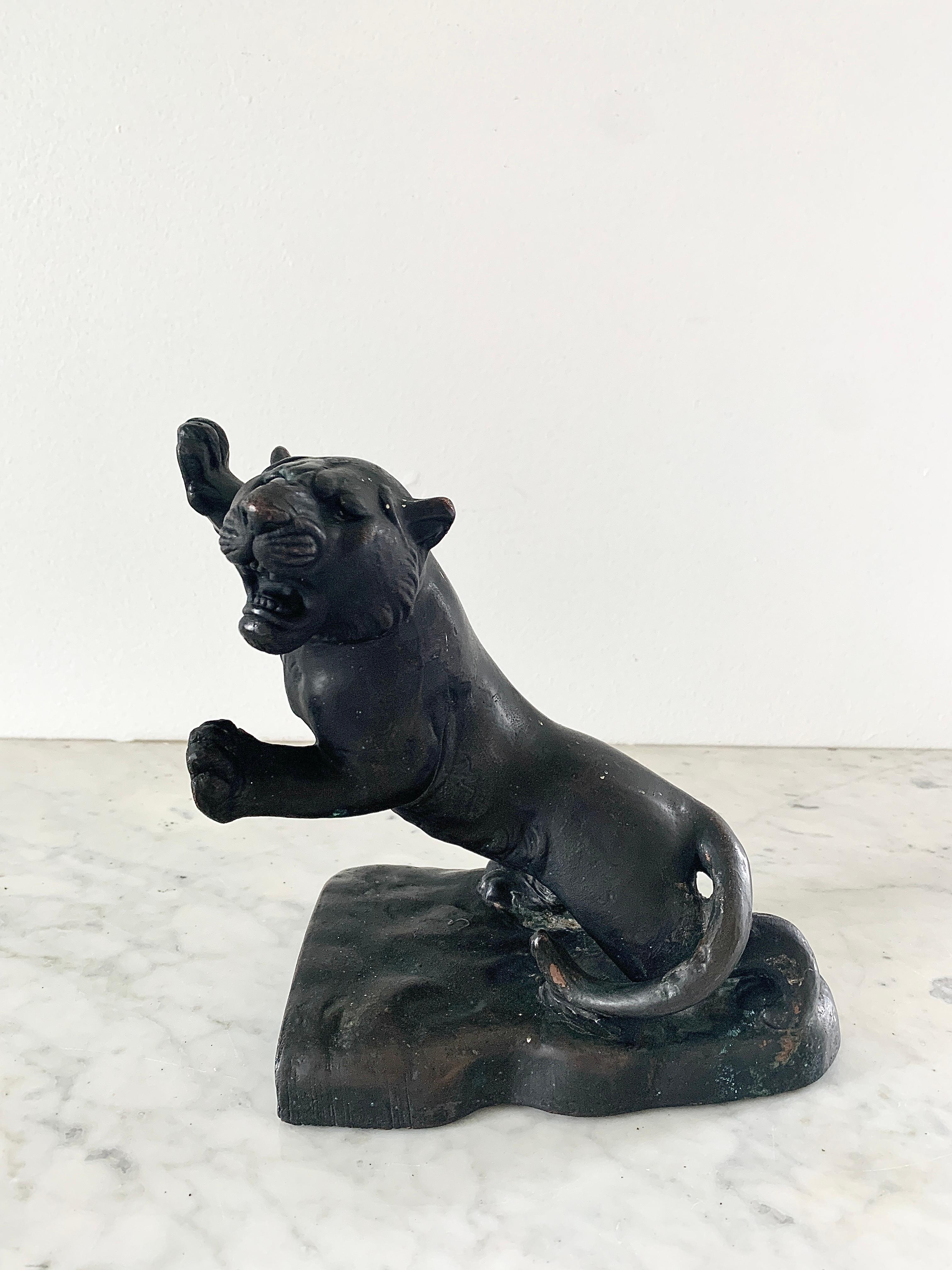 Antique Bronze Roaring Tiger Bookends, Pair For Sale 4