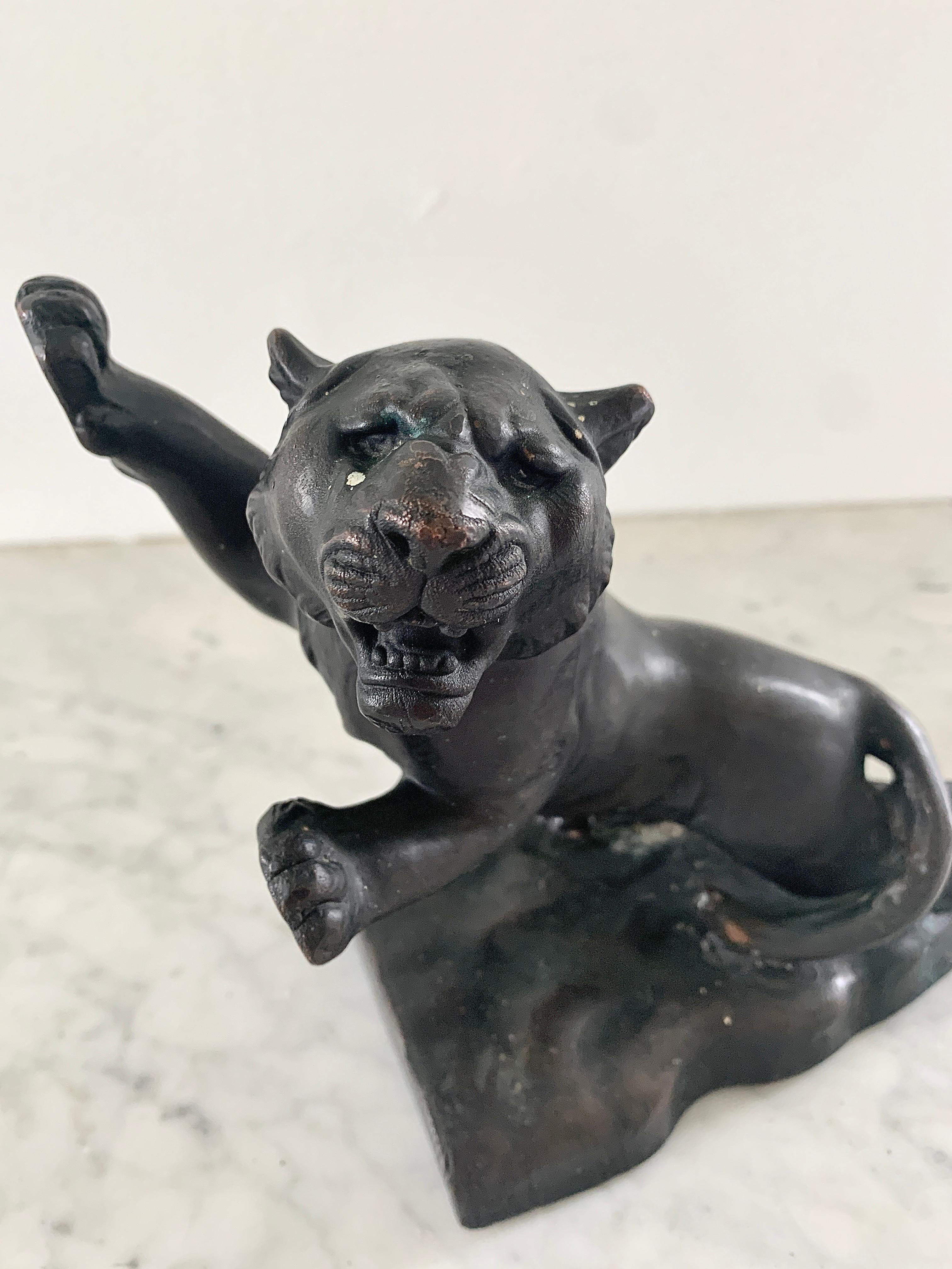 Antique Bronze Roaring Tiger Bookends, Pair For Sale 5