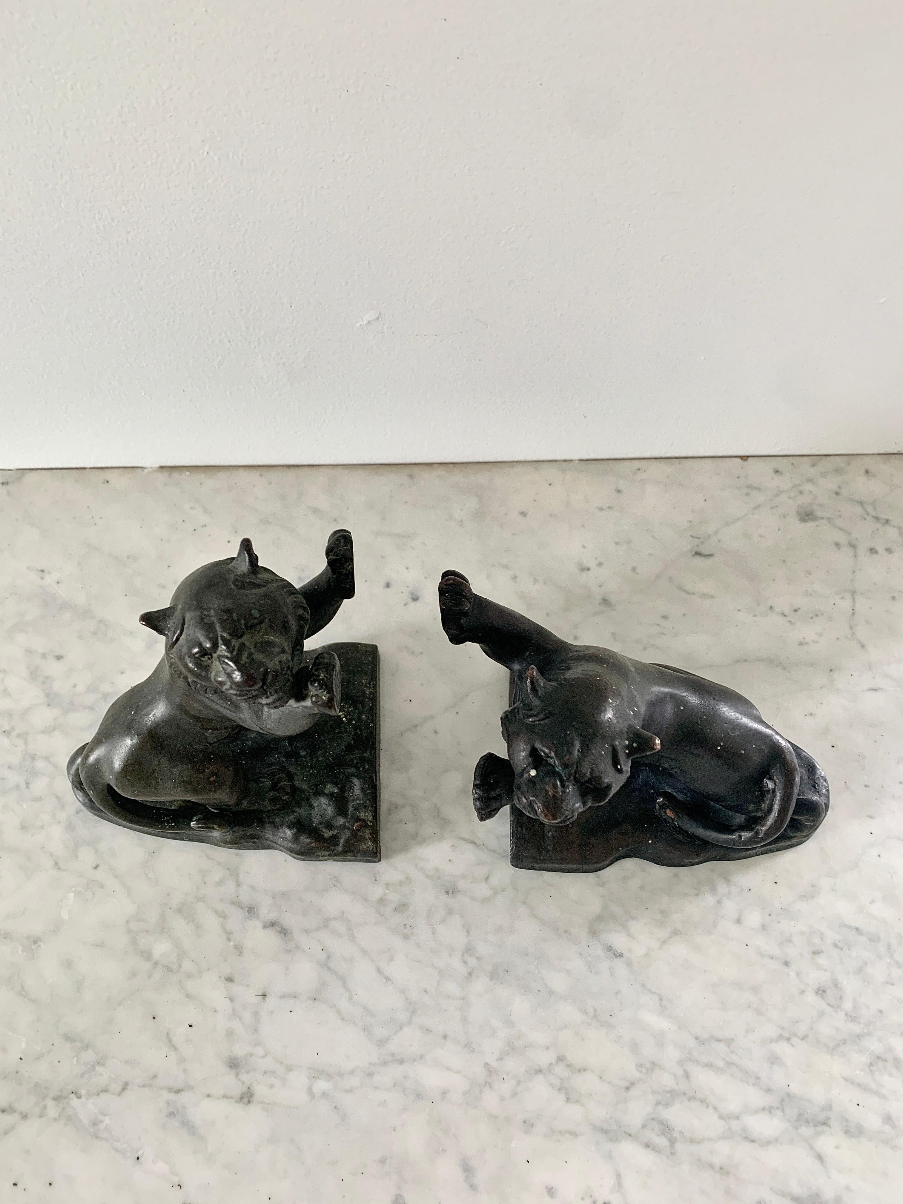 Grand Tour Antique Bronze Roaring Tiger Bookends, Pair For Sale