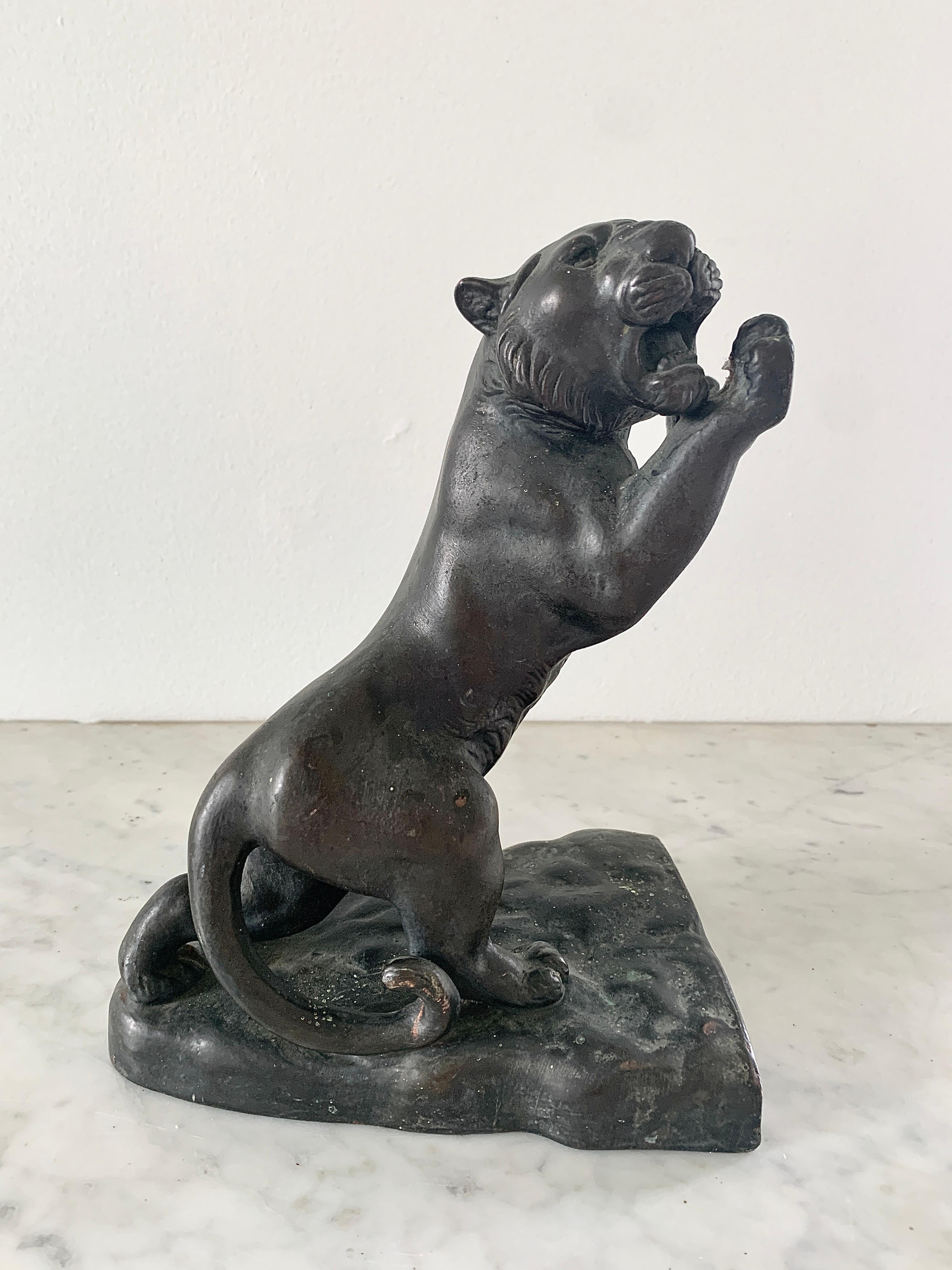 Antique Bronze Roaring Tiger Bookends, Pair For Sale 2