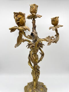 Antique Bronze Rococo Candlestick from Around, 1880