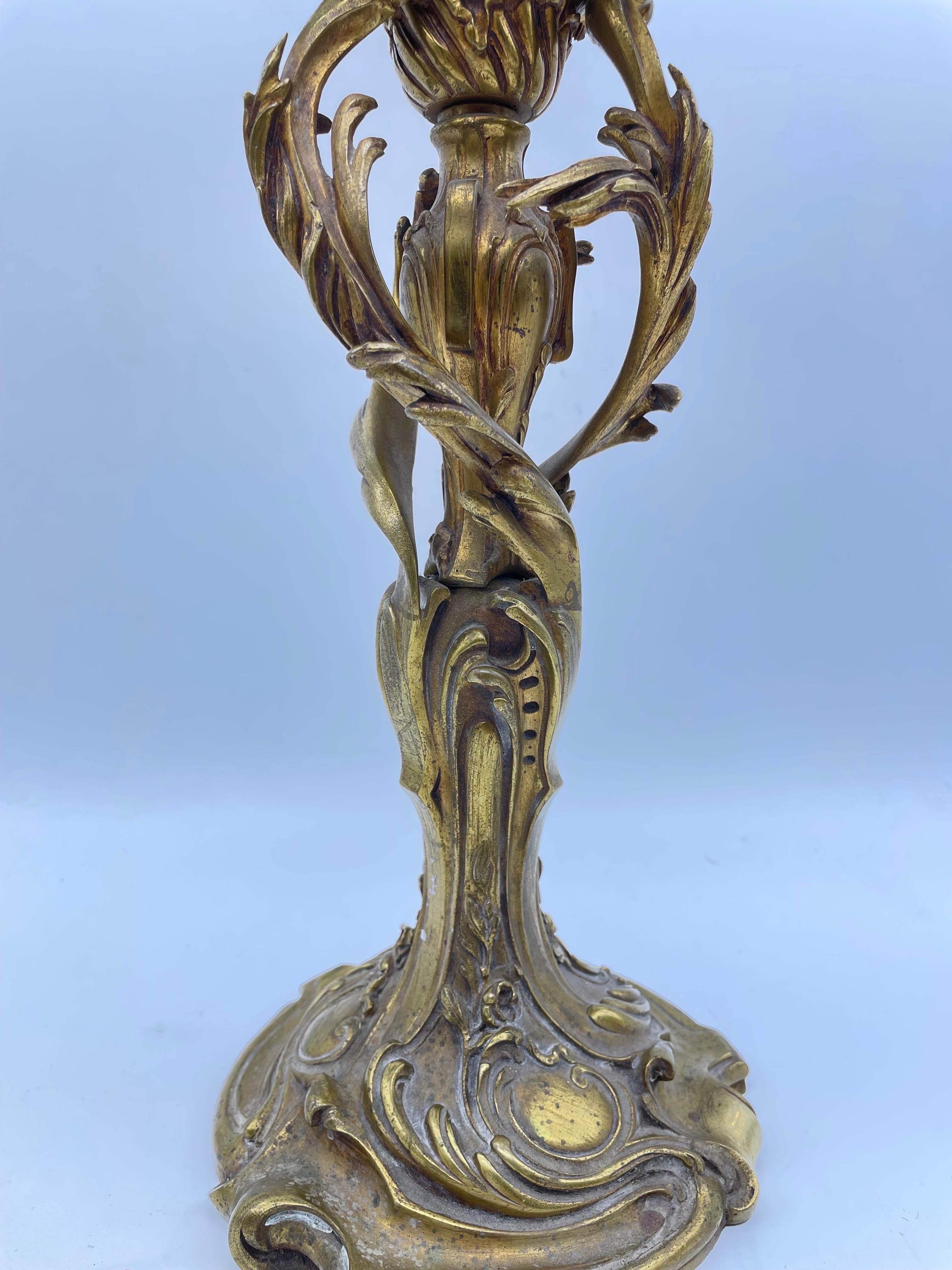 Hand-Crafted Antique Bronze Rococo Candlestick from Around, 1880 For Sale