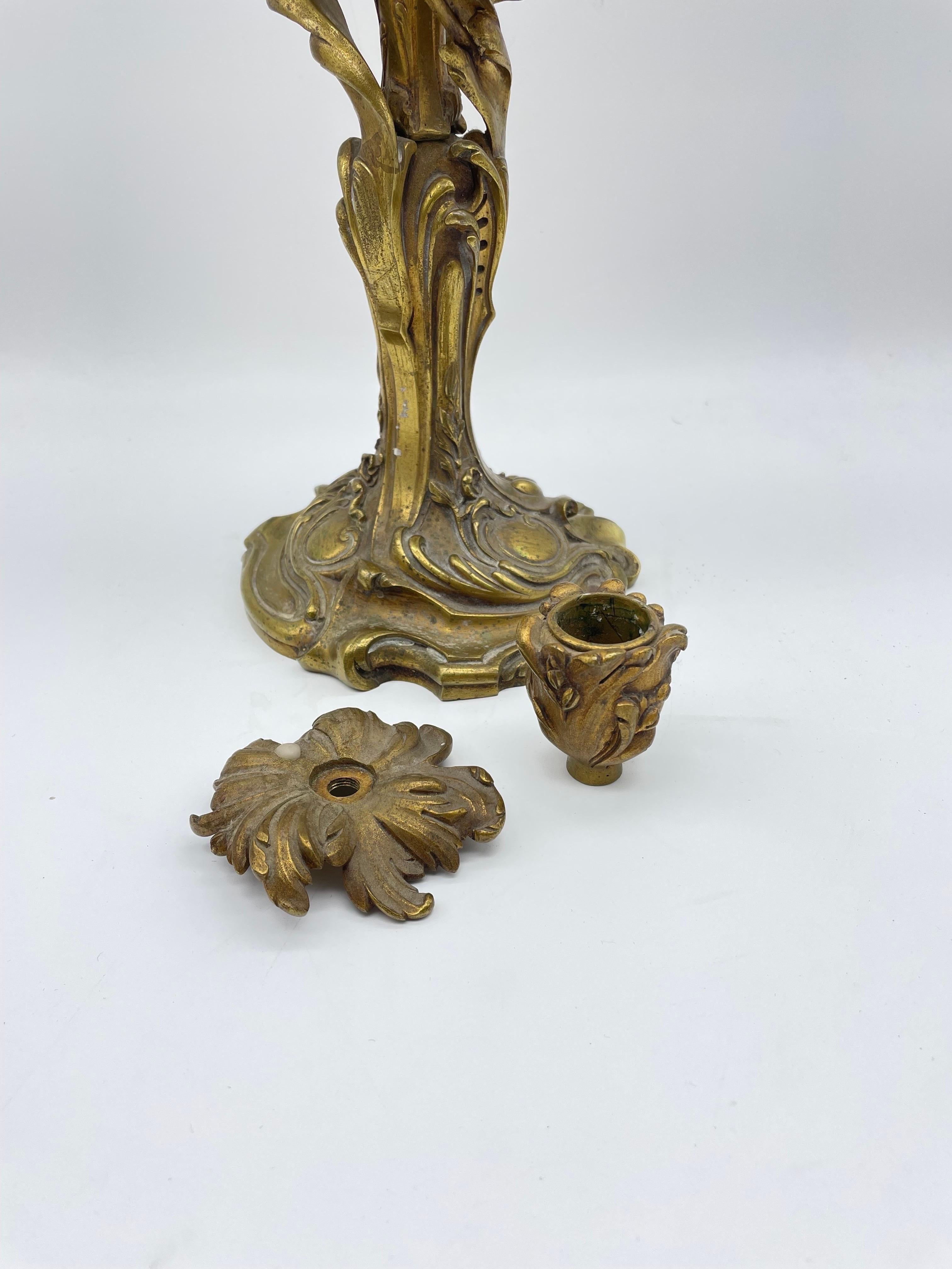 Brass Antique Bronze Rococo Candlestick from Around, 1880 For Sale