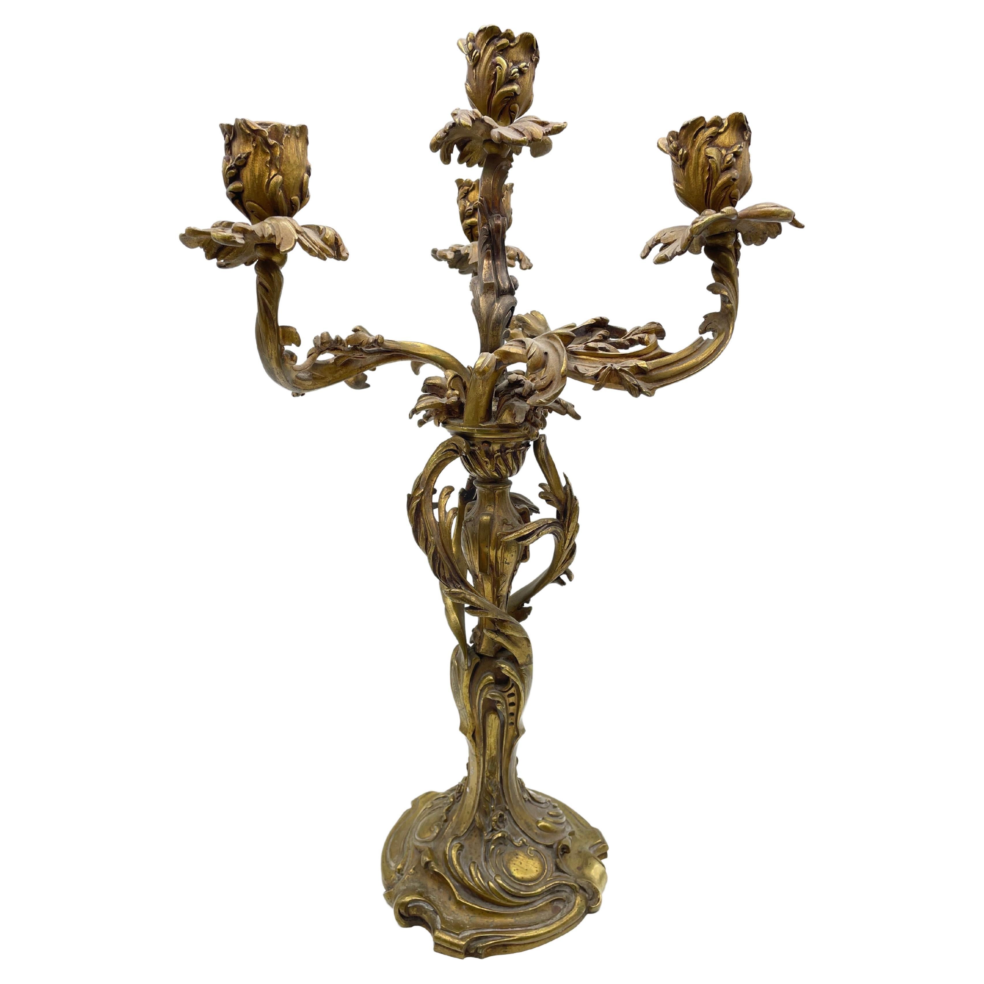 Antique bronze rococo candlestick from around 1880