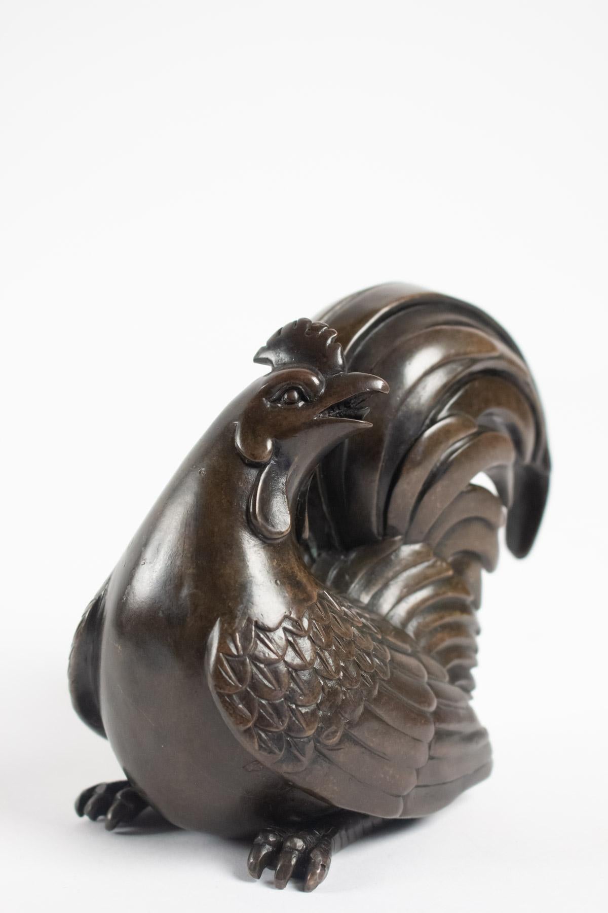 Chinoiserie Antique Bronze Rooster, China, 1880