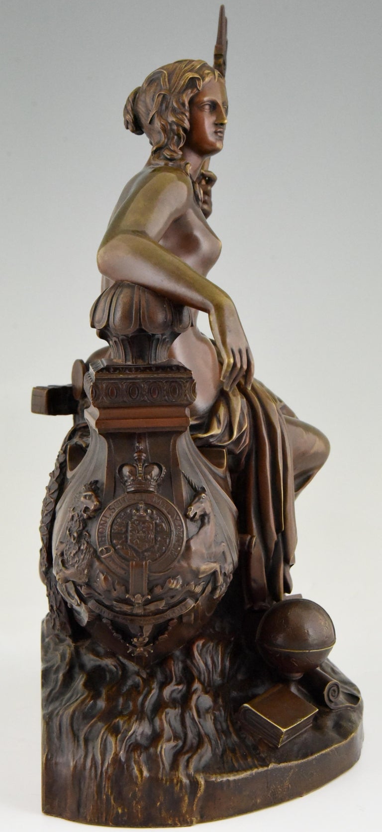 Antique Bronze Sculpture Britannia Thames Tunnel Sir Marc Brunel 1841