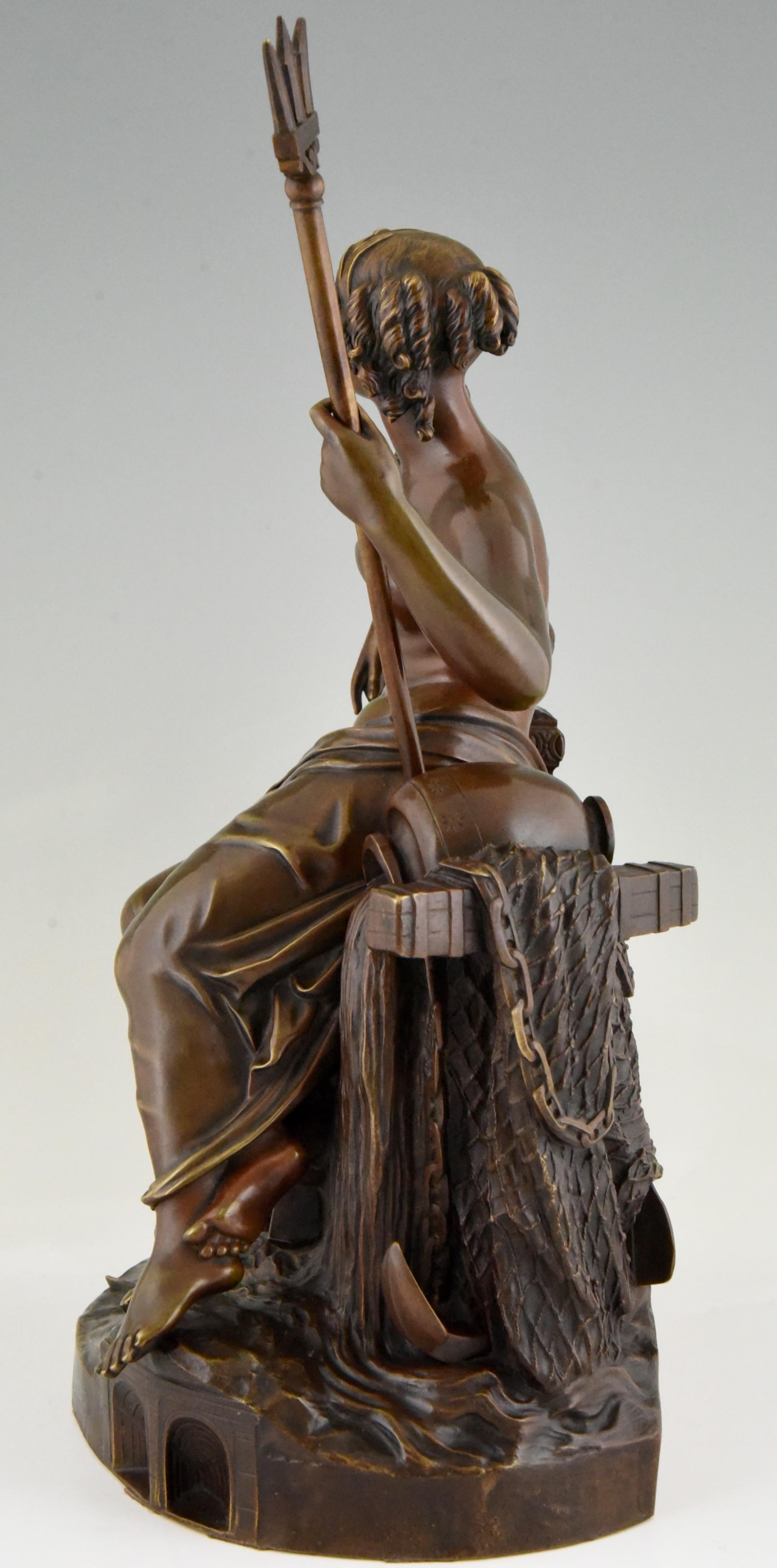 Patinated Antique Bronze Sculpture Britannia Thames Tunnel Sir Marc Brunel 1841