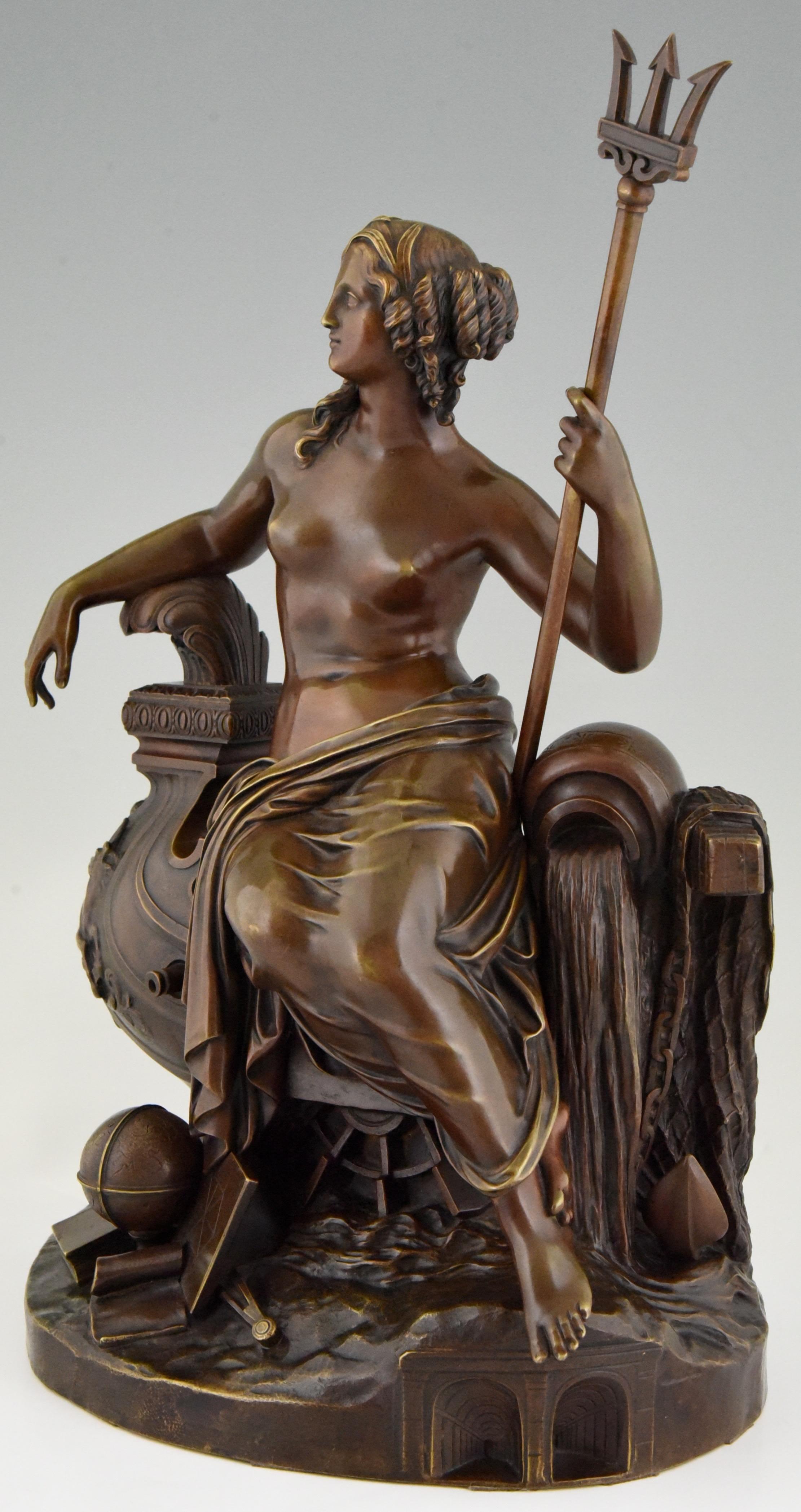 Antique Bronze Sculpture Britannia Thames Tunnel Sir Marc Brunel 1841 In Good Condition In Antwerp, BE