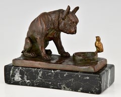 Antike Bronzeskulptur Bulldogge mit Küken E.M. Samson:: 1910