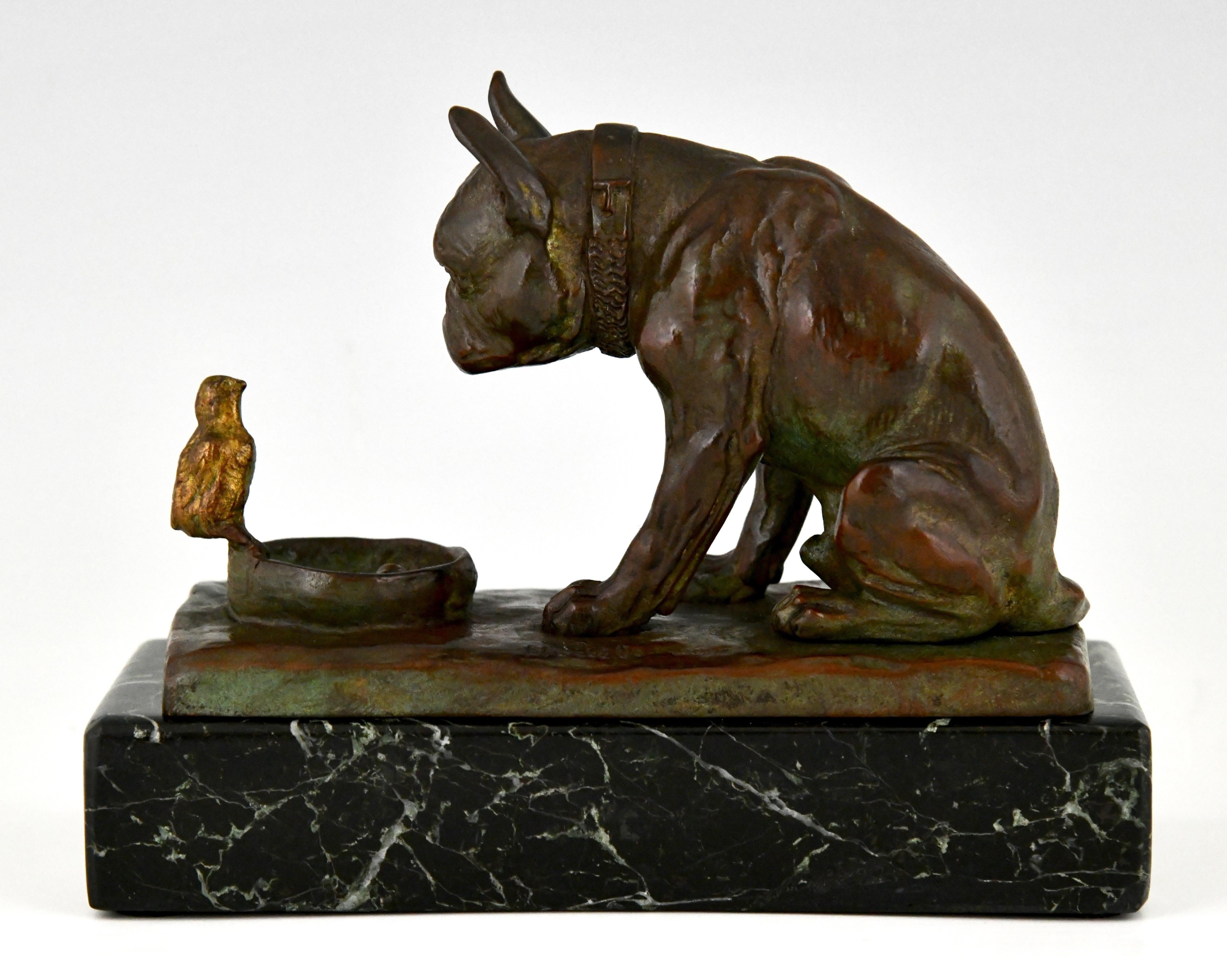 Patinated Antique Bronze Sculpture Bulldog with Chick E.M. Samson, 1910