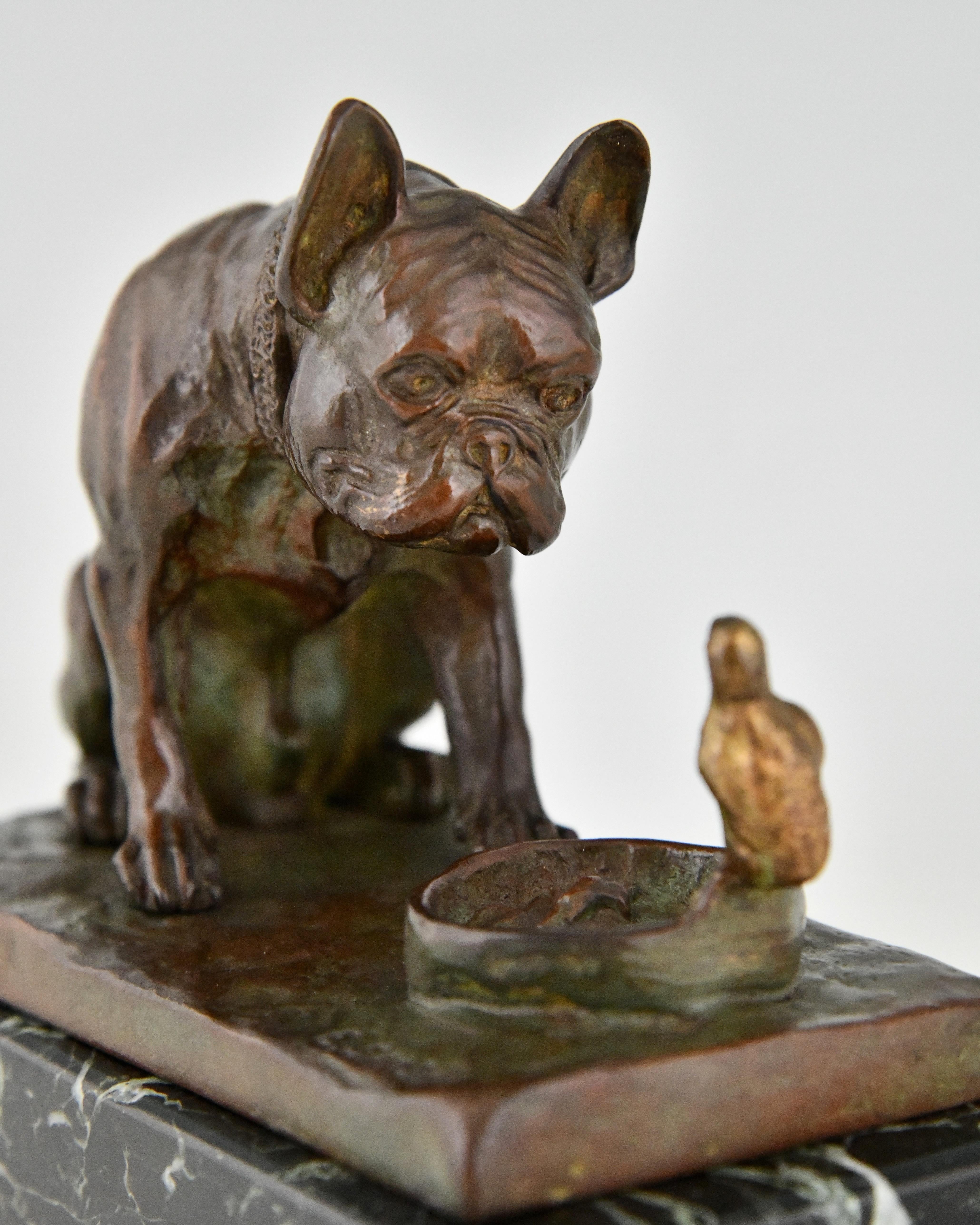 Antique Bronze Sculpture Bulldog with Chick E.M. Samson, 1910 1