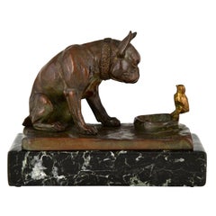 Sculpture ancienne en bronze Bulldog avec poussin E.M. Samson:: 1910