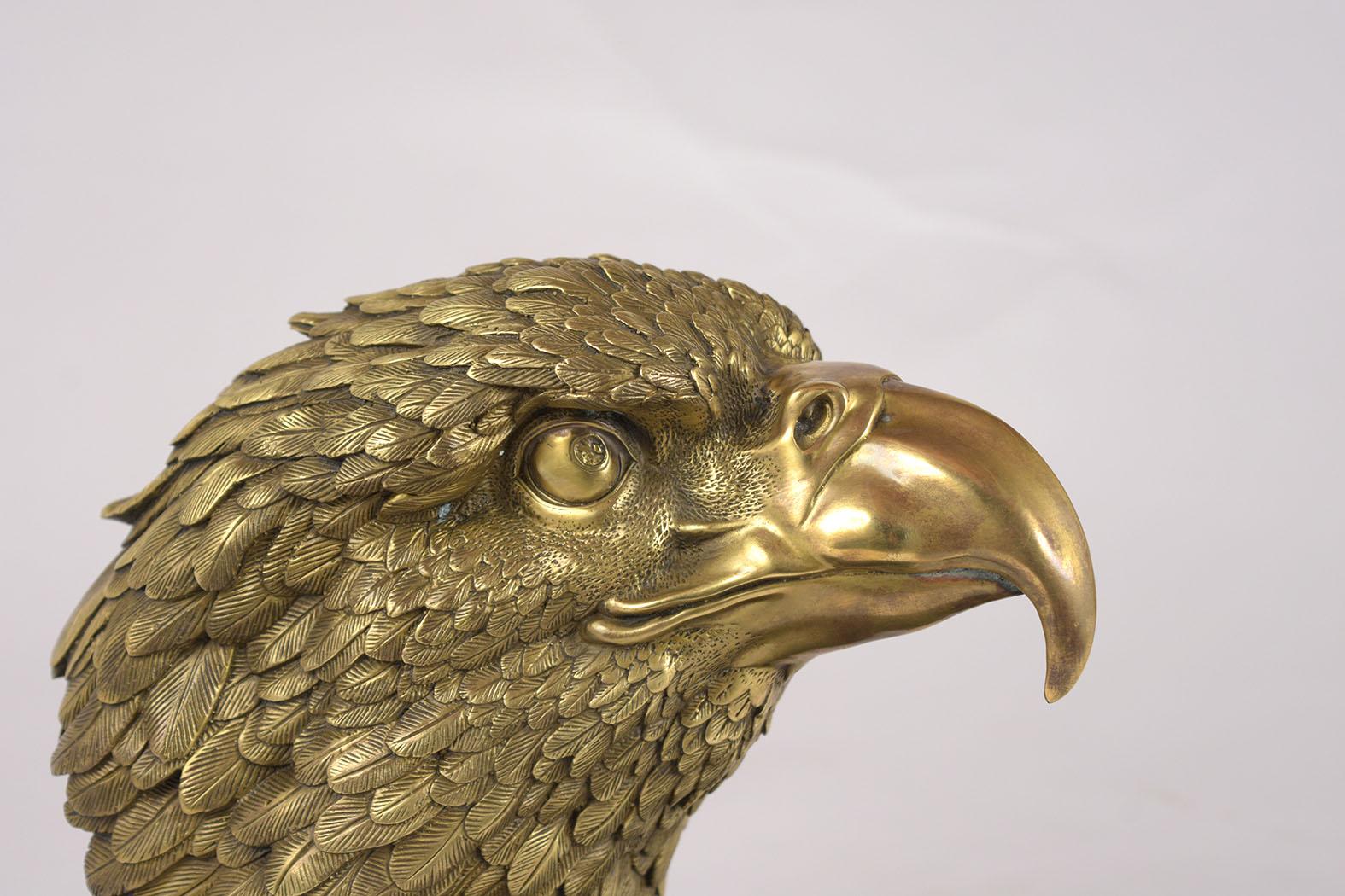 French Provincial Antique Bronze Sculpture Bust of a American Eagle