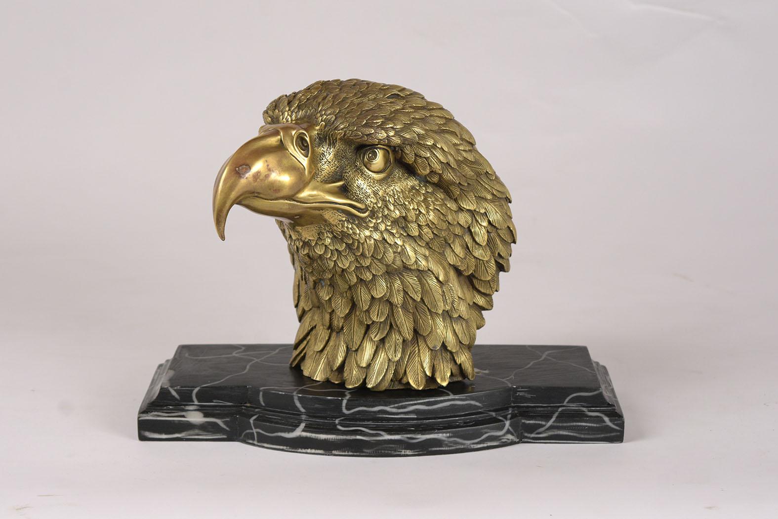 French Antique Bronze Sculpture Bust of a American Eagle