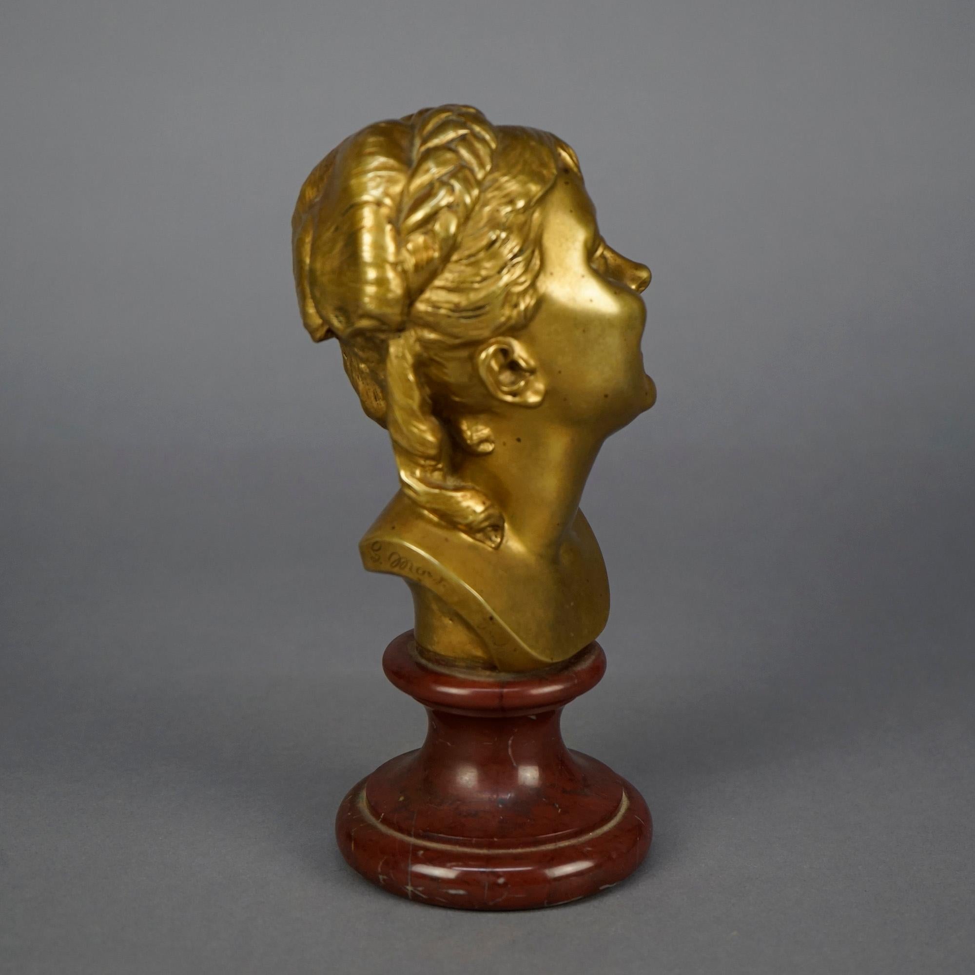 Antique Bronze Sculpture Bust of a Young Woman, Artist Signed, 19th C In Good Condition In Big Flats, NY