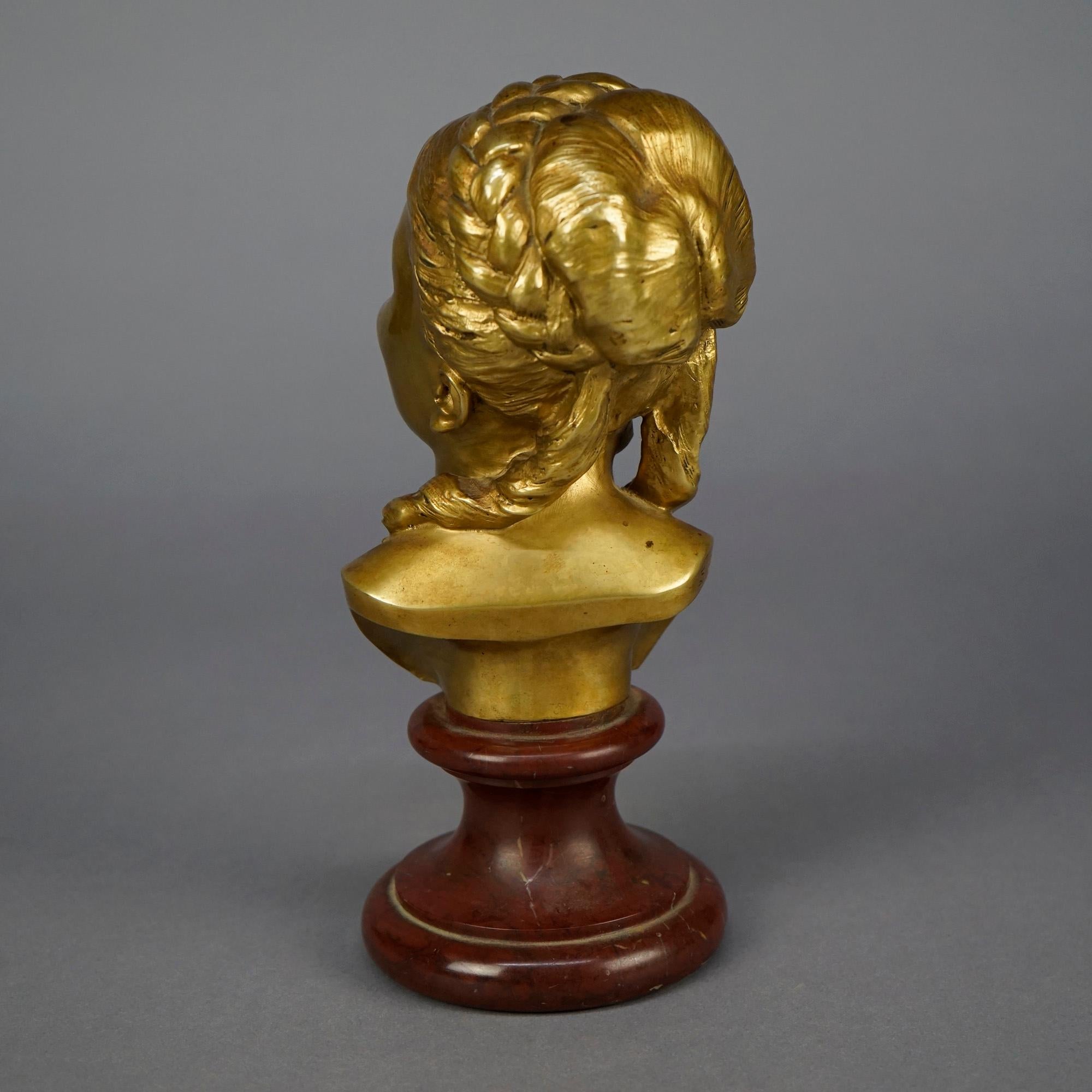 19th Century Antique Bronze Sculpture Bust of a Young Woman, Artist Signed, 19th C