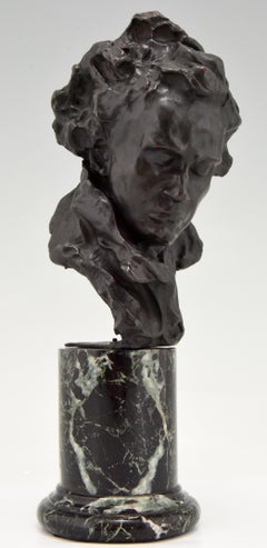 Antique Bronze Sculpture Bust of Beethoven Alfredo Pina, 1915
