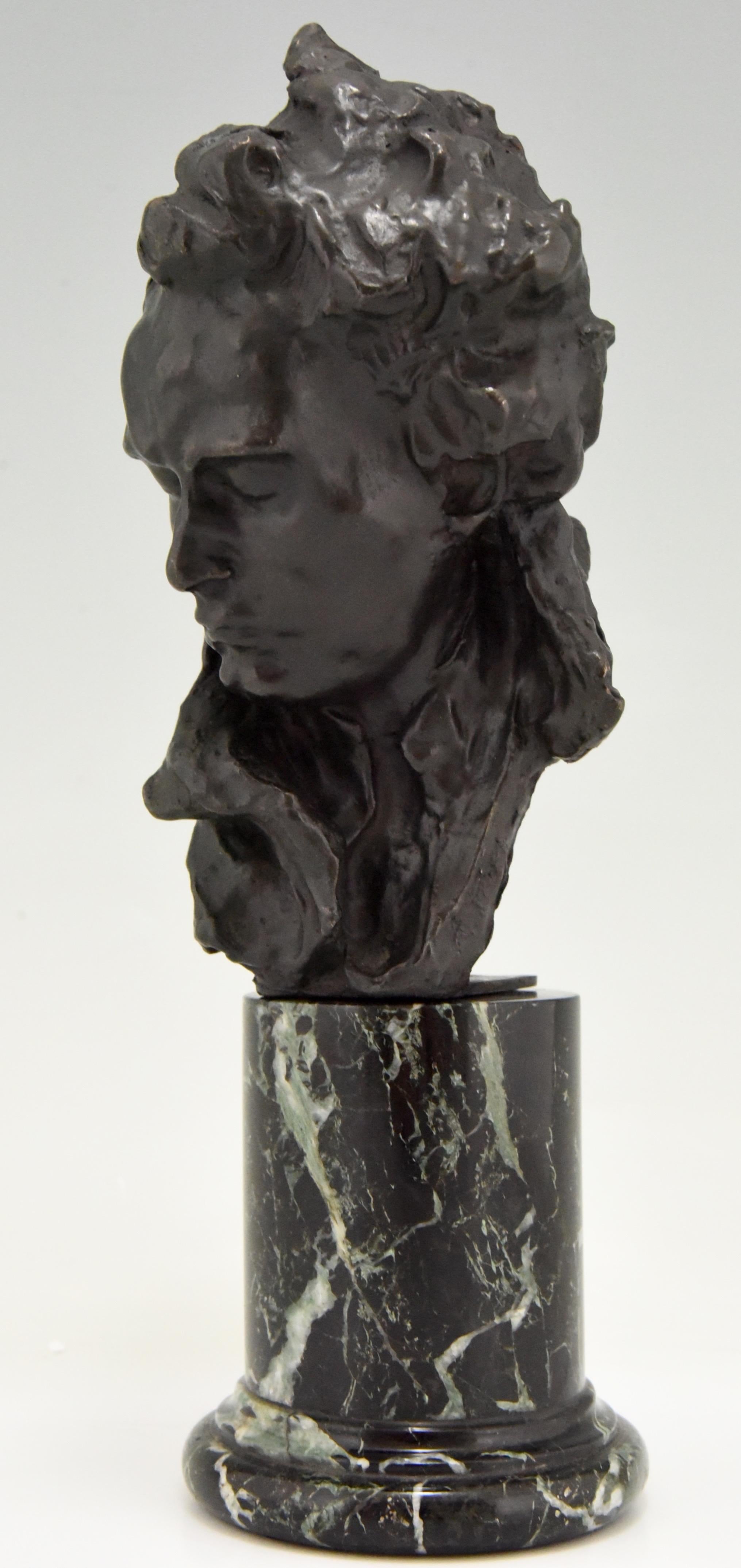 French Antique Bronze Sculpture Bust of Beethoven Alfredo Pina, 1915