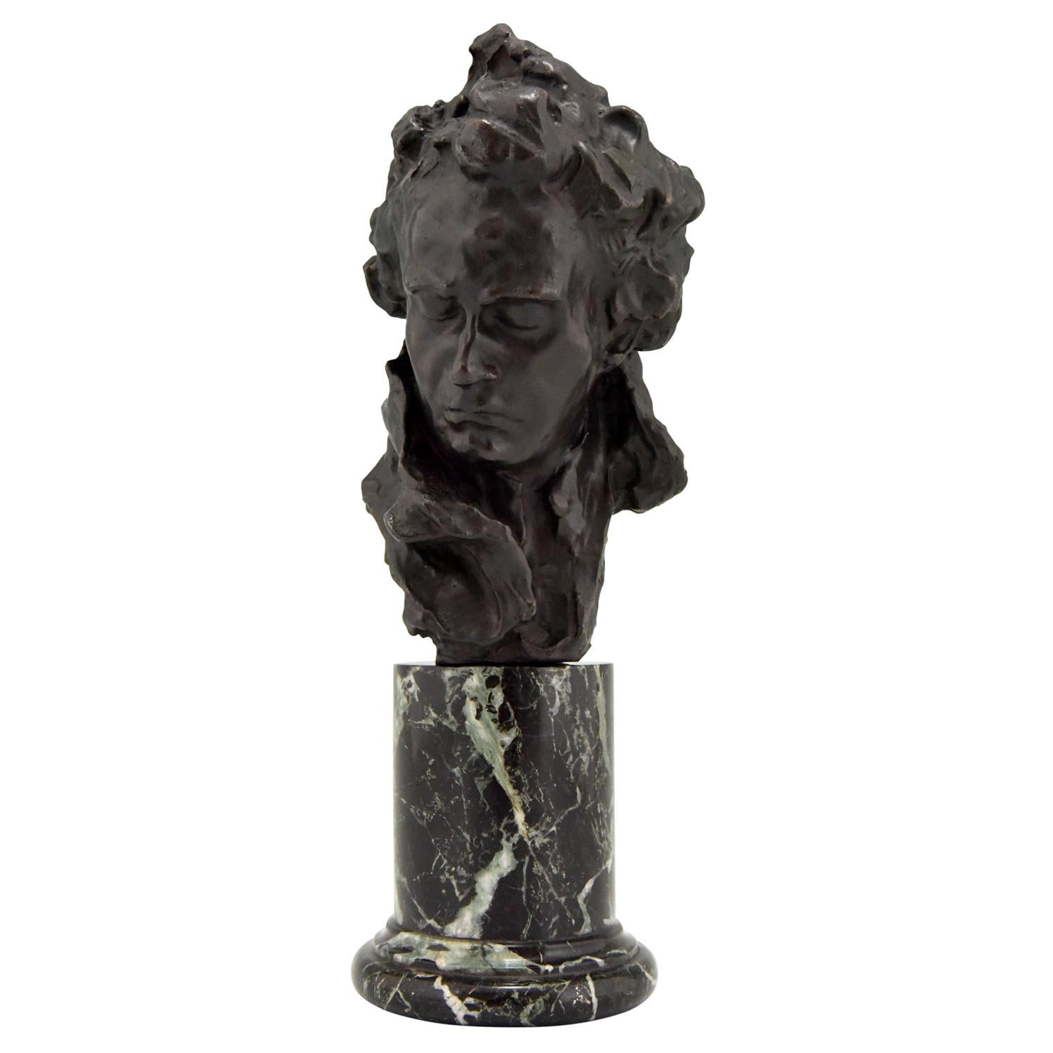 Antique Bronze Sculpture Bust of Beethoven Alfredo Pina, 1915