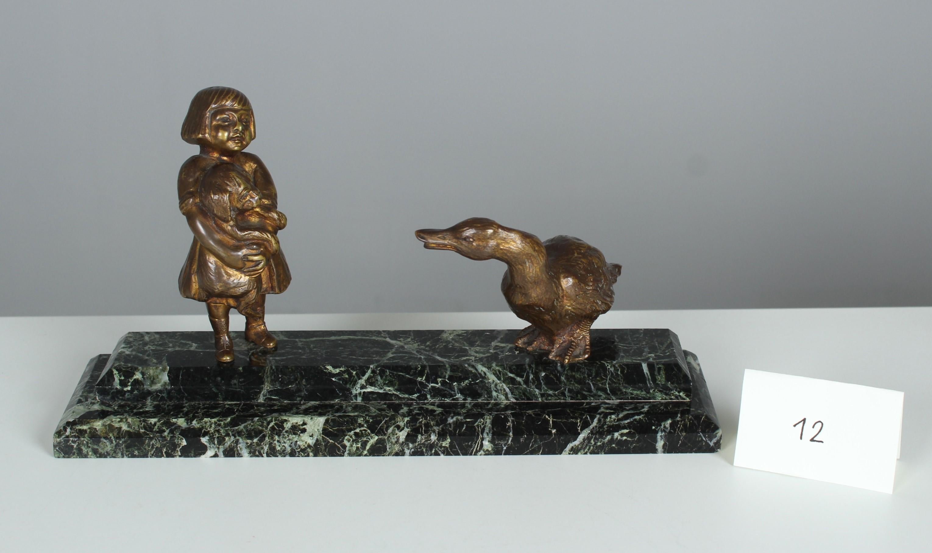 Antique Bronze Sculpture By Henri Payen (1894-1933) France, Girl and Goose For Sale 4