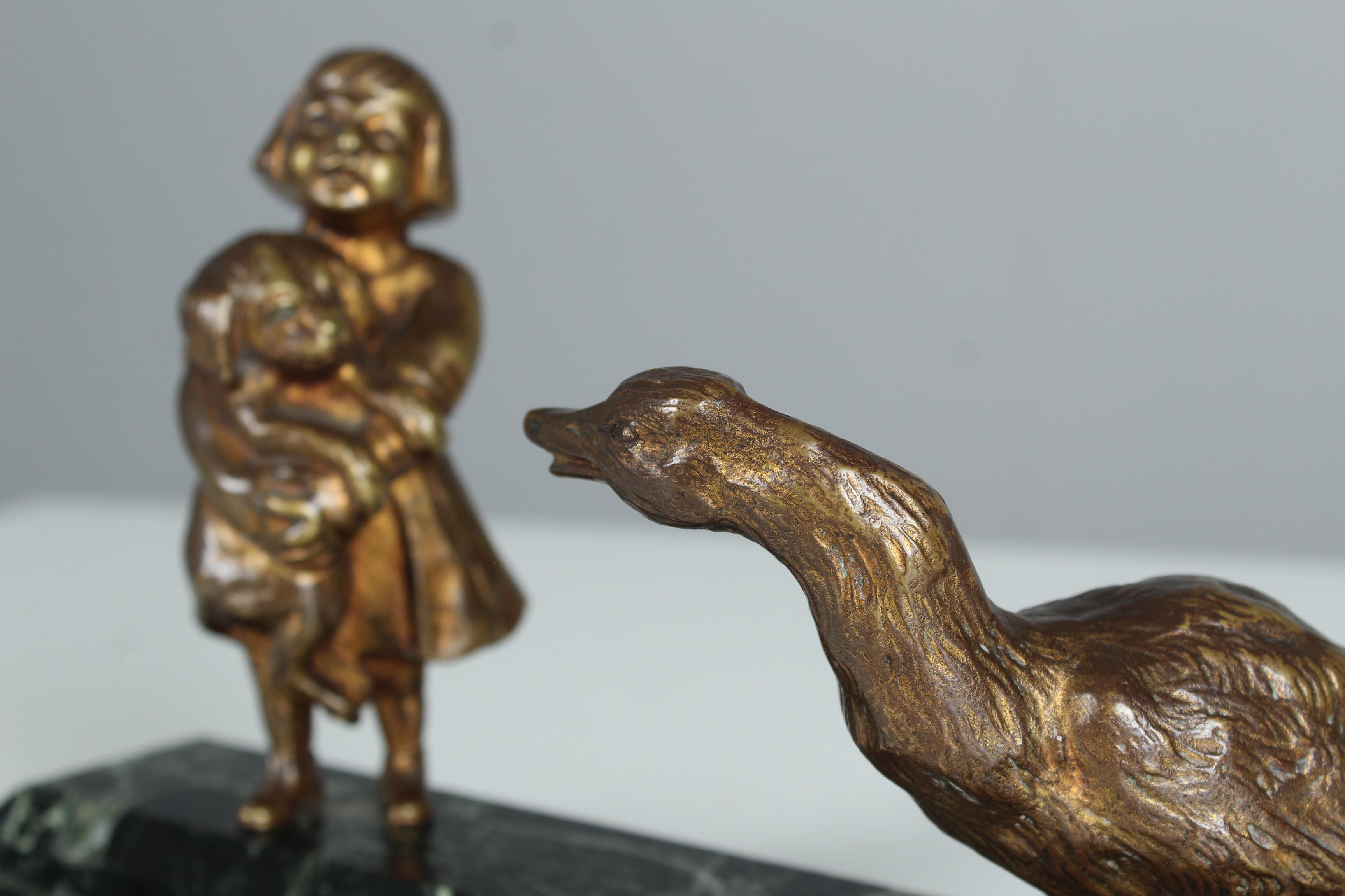 Antique Bronze Sculpture By Henri Payen (1894-1933) France, Girl and Goose For Sale 7