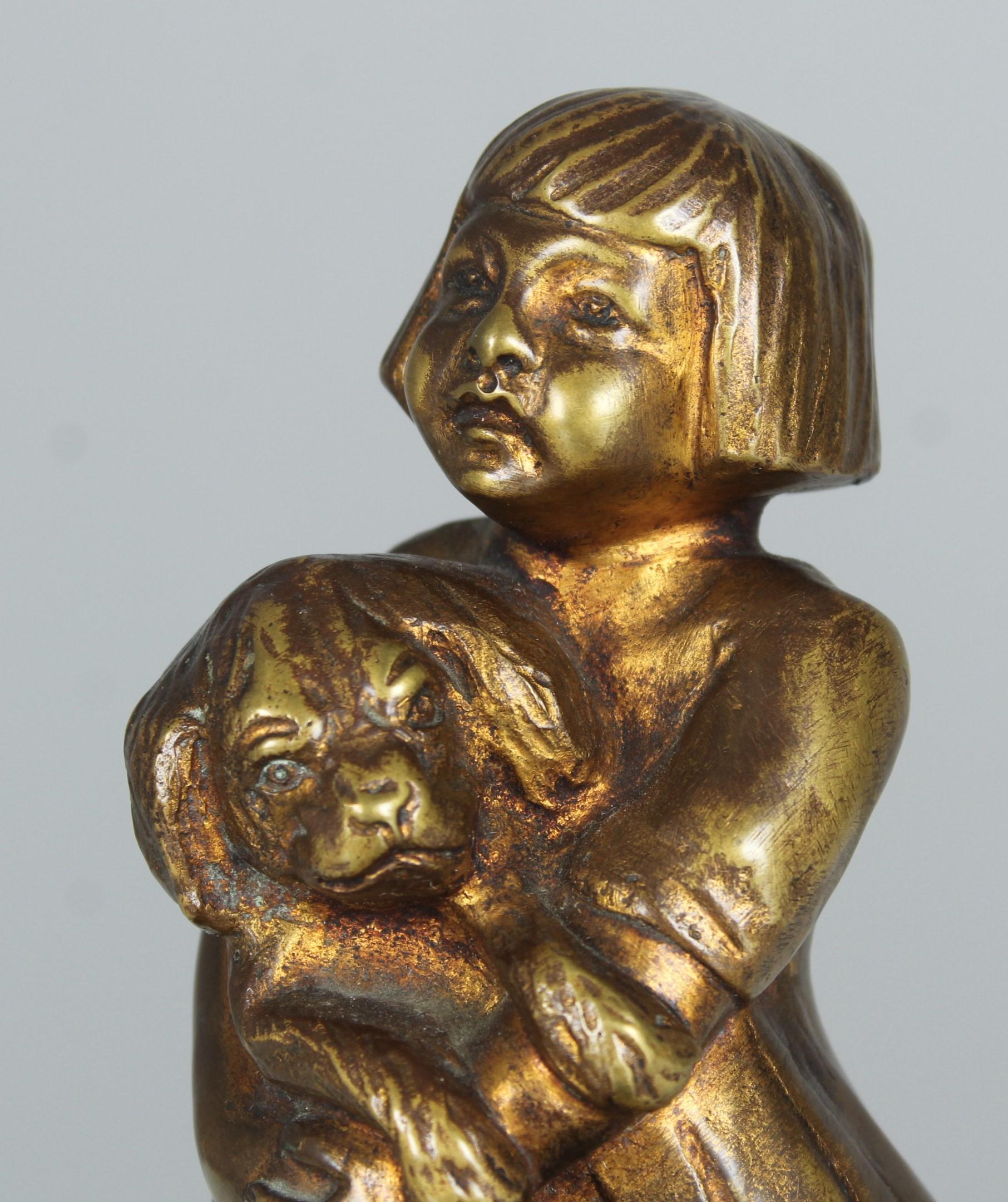 French Antique Bronze Sculpture By Henri Payen (1894-1933) France, Girl and Goose For Sale