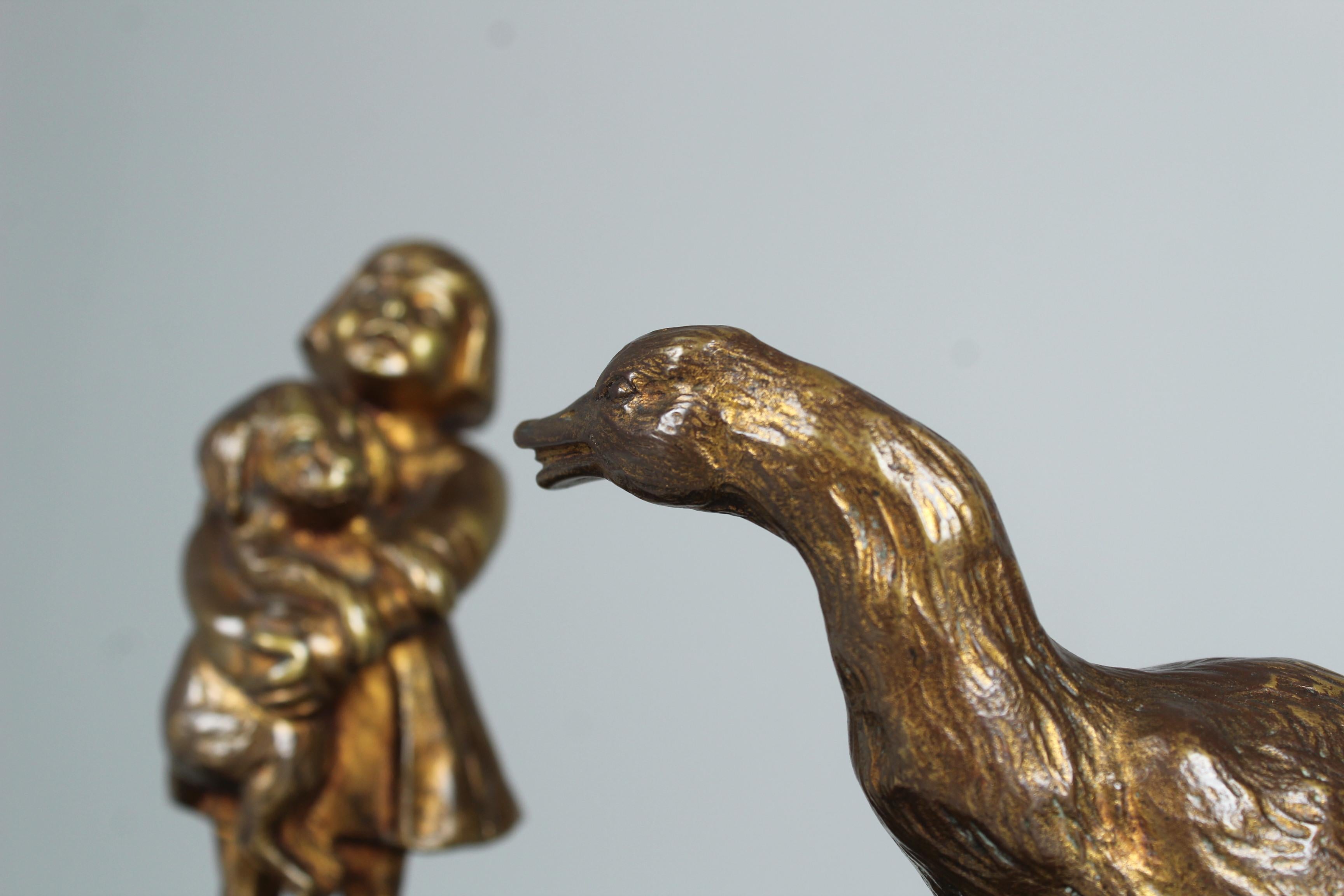 Antique Bronze Sculpture By Henri Payen (1894-1933) France, Girl and Goose For Sale 3