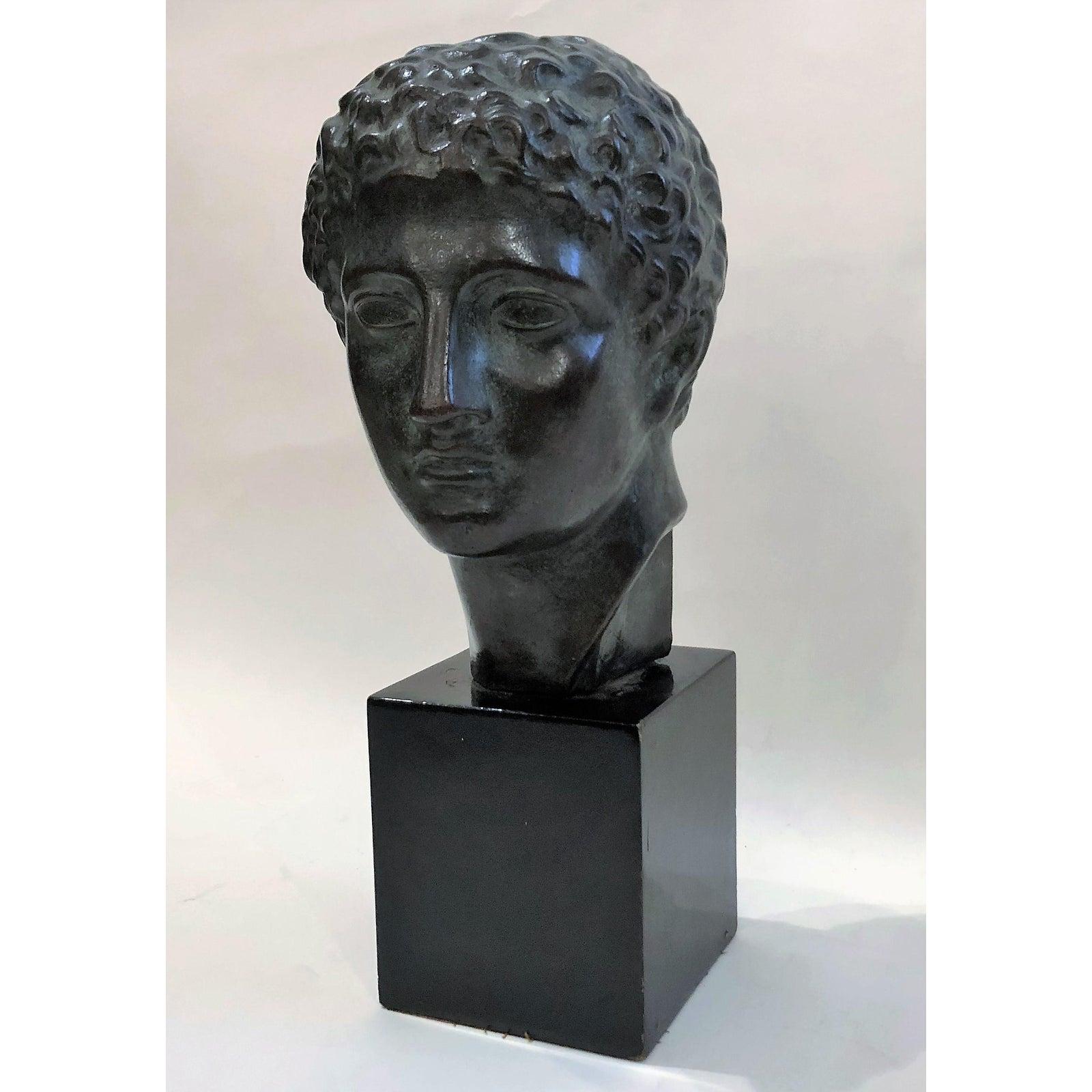 French Antique Bronze Sculpture, Classic Bronze Bust Casting of Young Greek