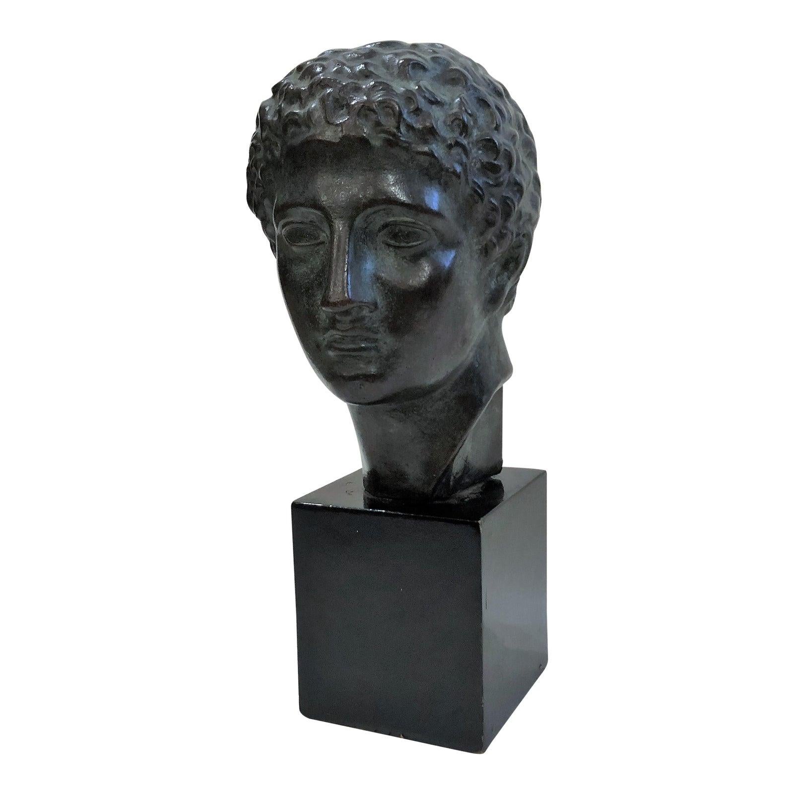Antique Bronze Sculpture, Classic Bronze Bust Casting of Young Greek In Good Condition In New Orleans, LA