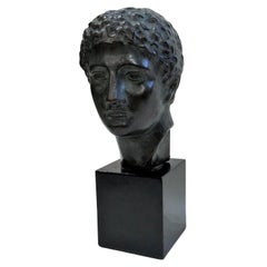 Escultura antigua de bronce, busto clásico de bronce fundido de joven griego