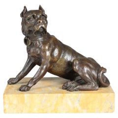 Used Bronze Sculpture, Dog, Bulldog, Late 19th Century