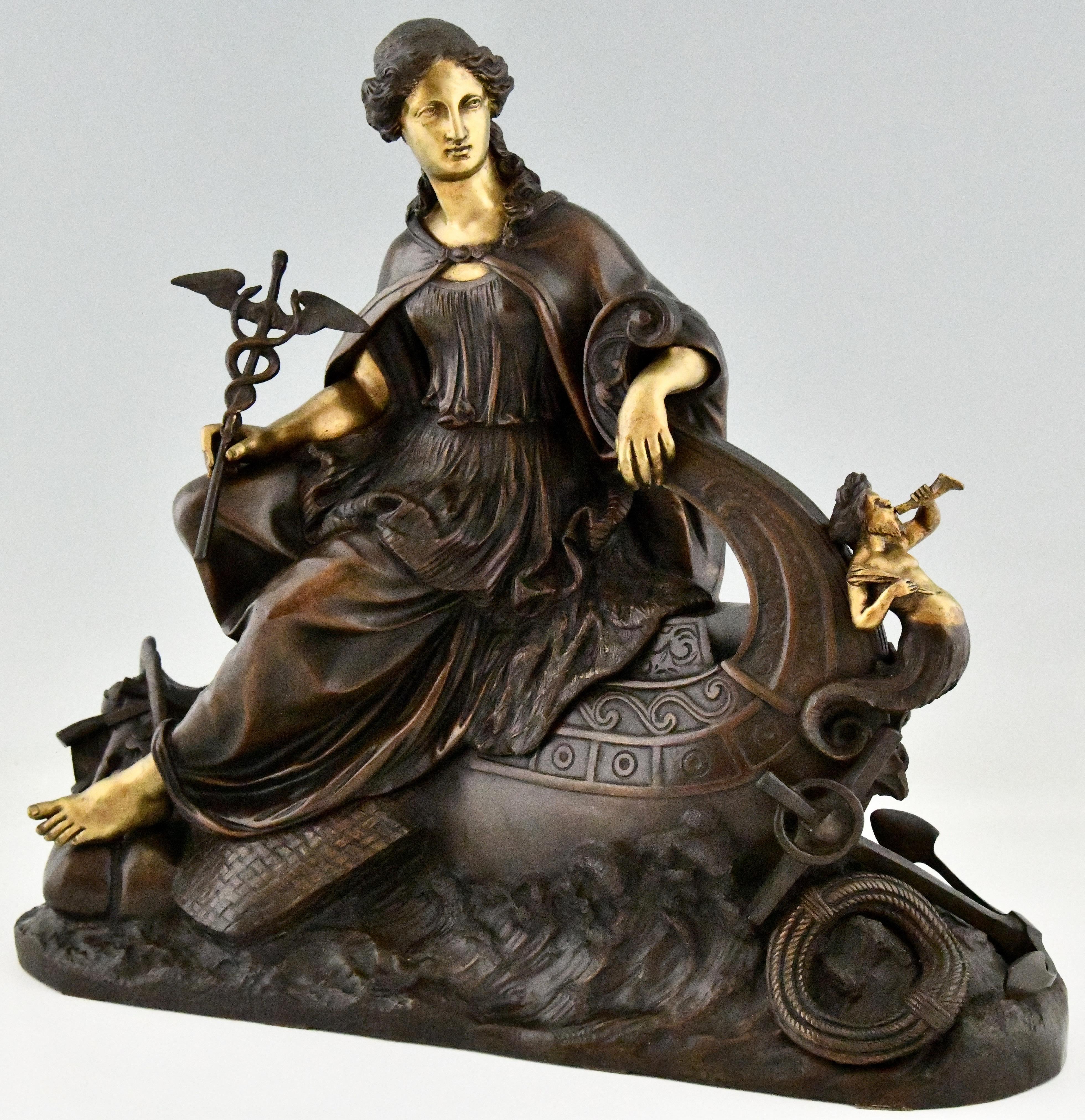 Empire Revival Antique Bronze Sculpture Fortune, Allegory of Sea Trade, France 1870