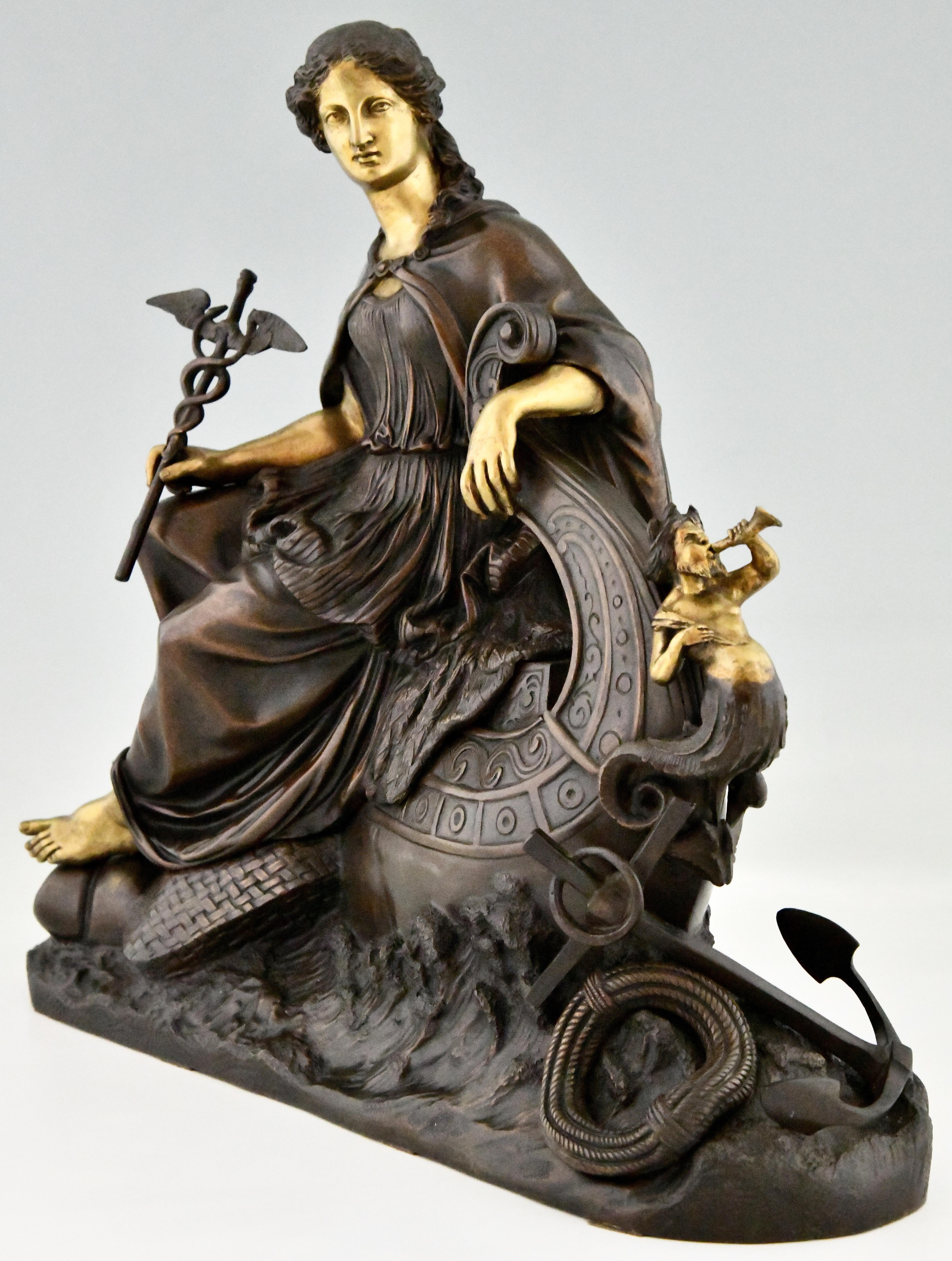 French Antique Bronze Sculpture Fortune, Allegory of Sea Trade, France 1870