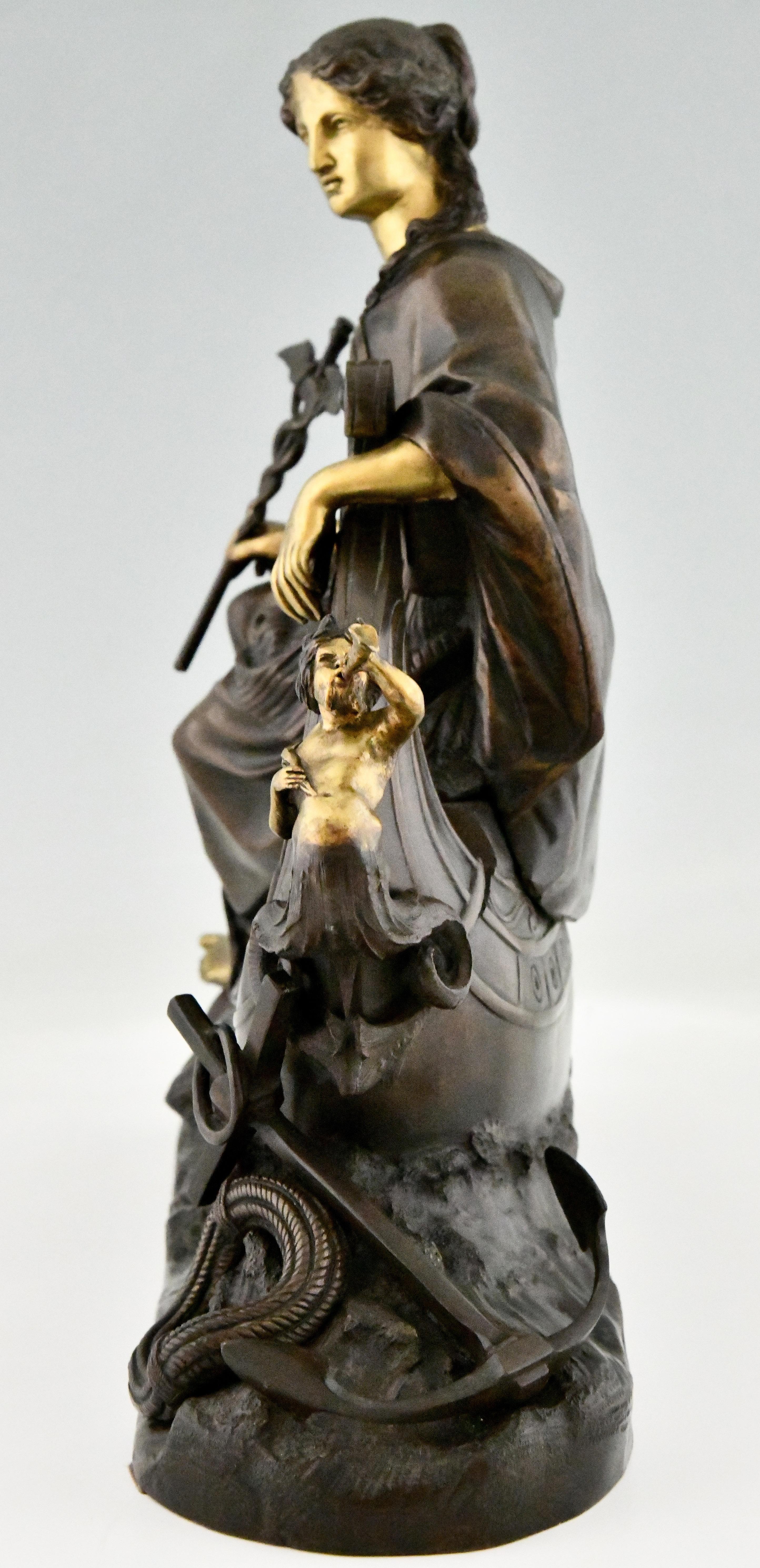 Patinated Antique Bronze Sculpture Fortune, Allegory of Sea Trade, France 1870