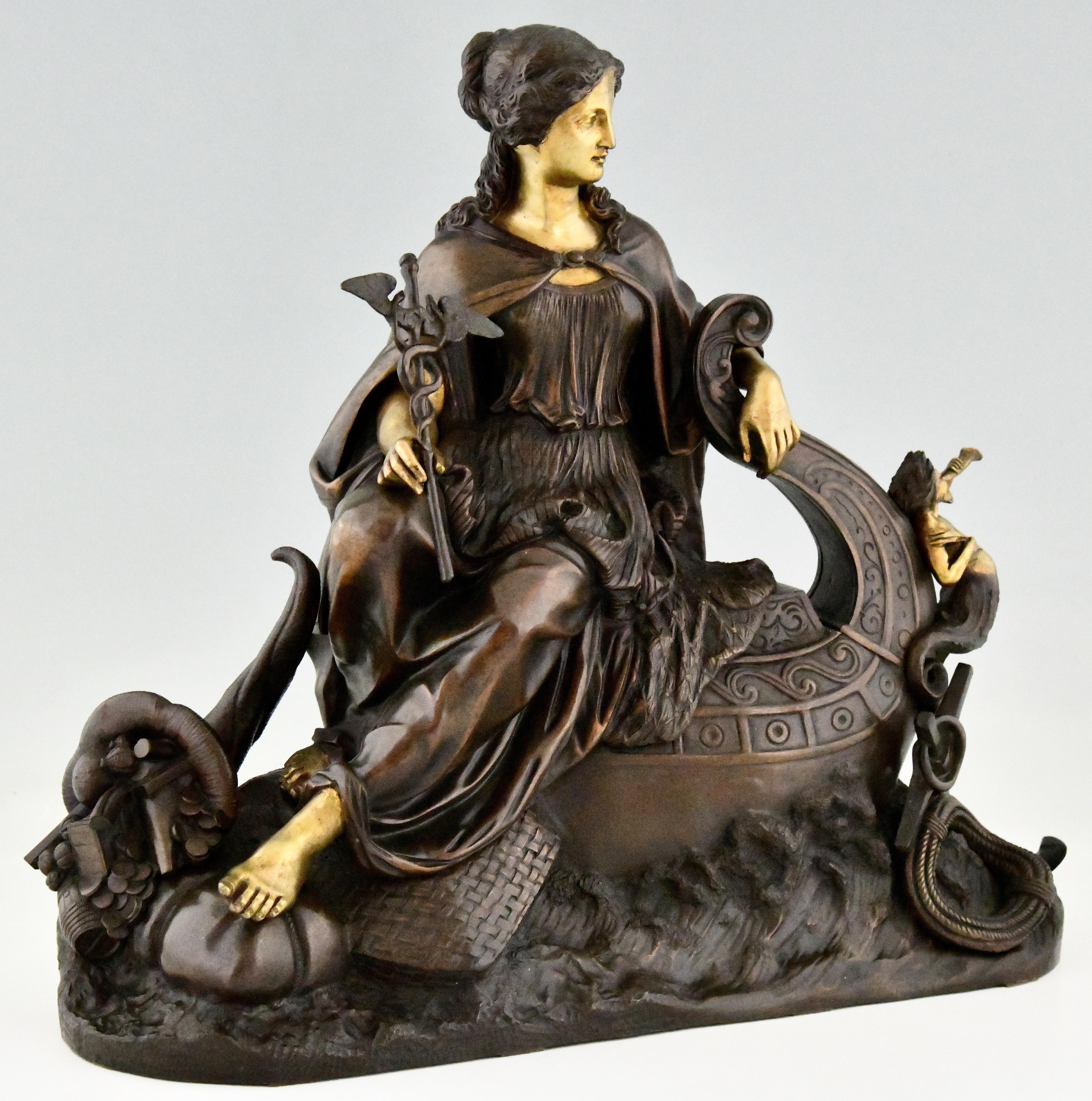Antique Bronze Sculpture Fortune, Allegory of Sea Trade, France 1870 1