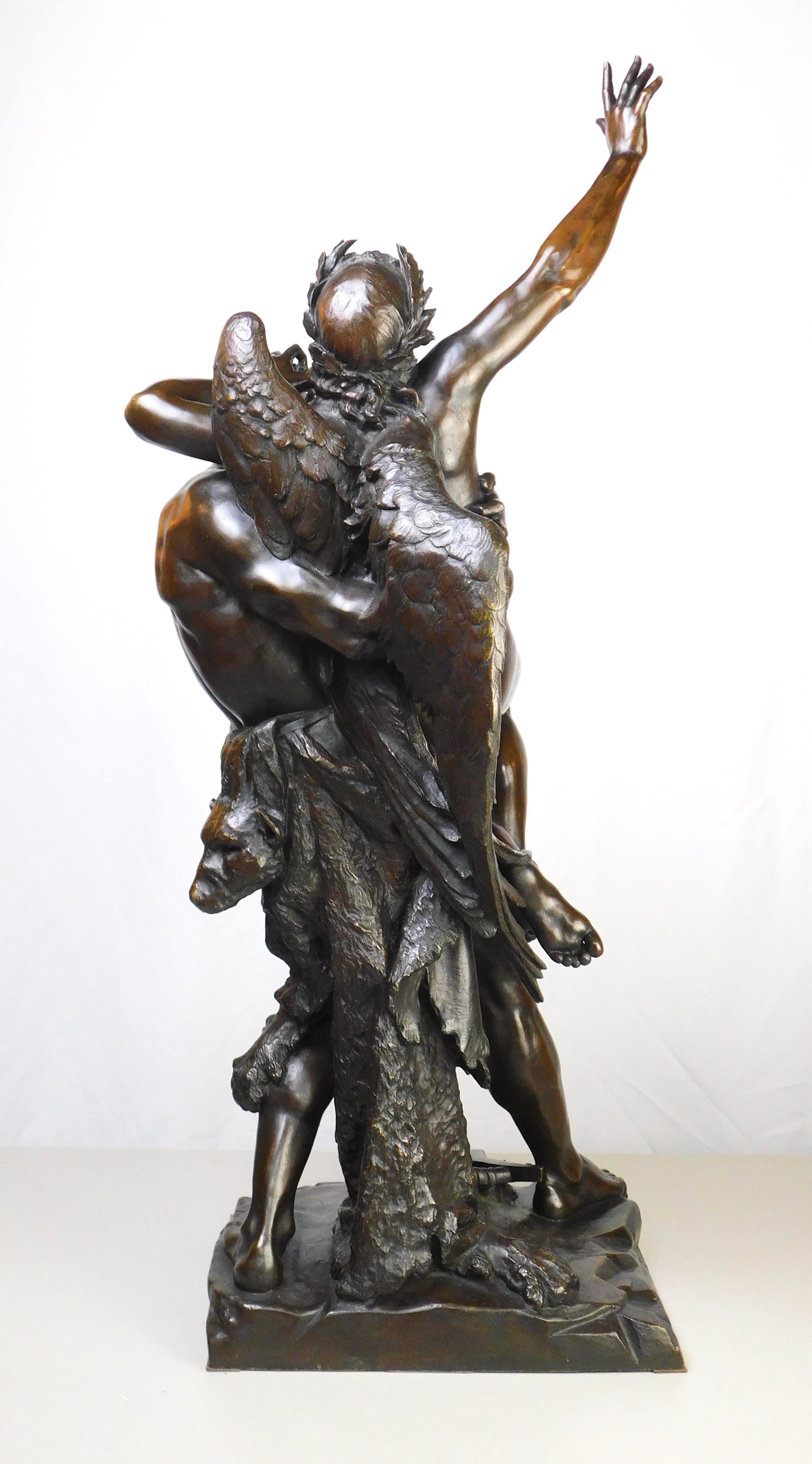 Patinated Antique Bronze Sculpture Genius and Brute Force by Cyprien Godebski For Sale