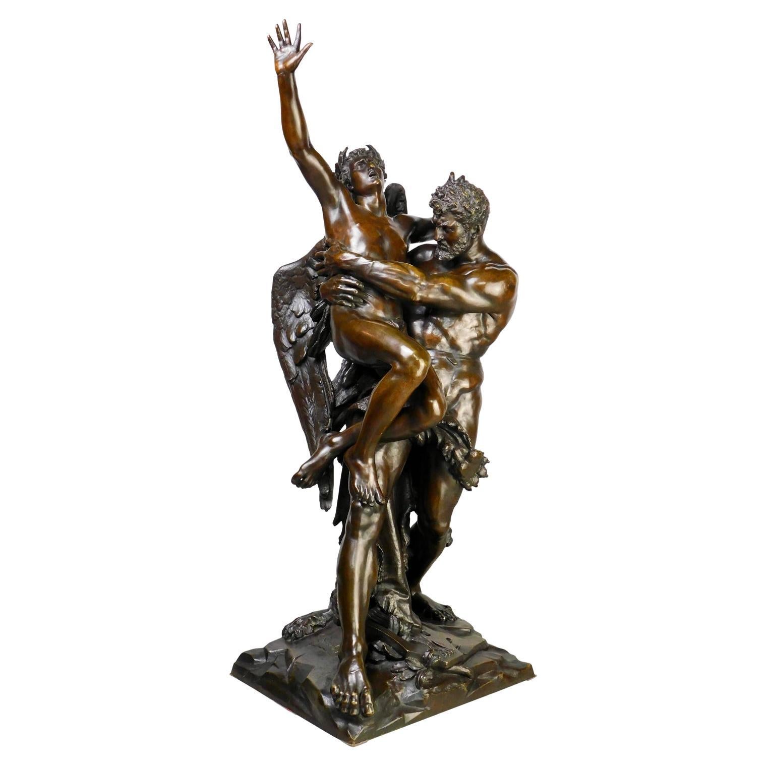 Antique Bronze Sculpture Genius and Brute Force by Cyprien Godebski For Sale