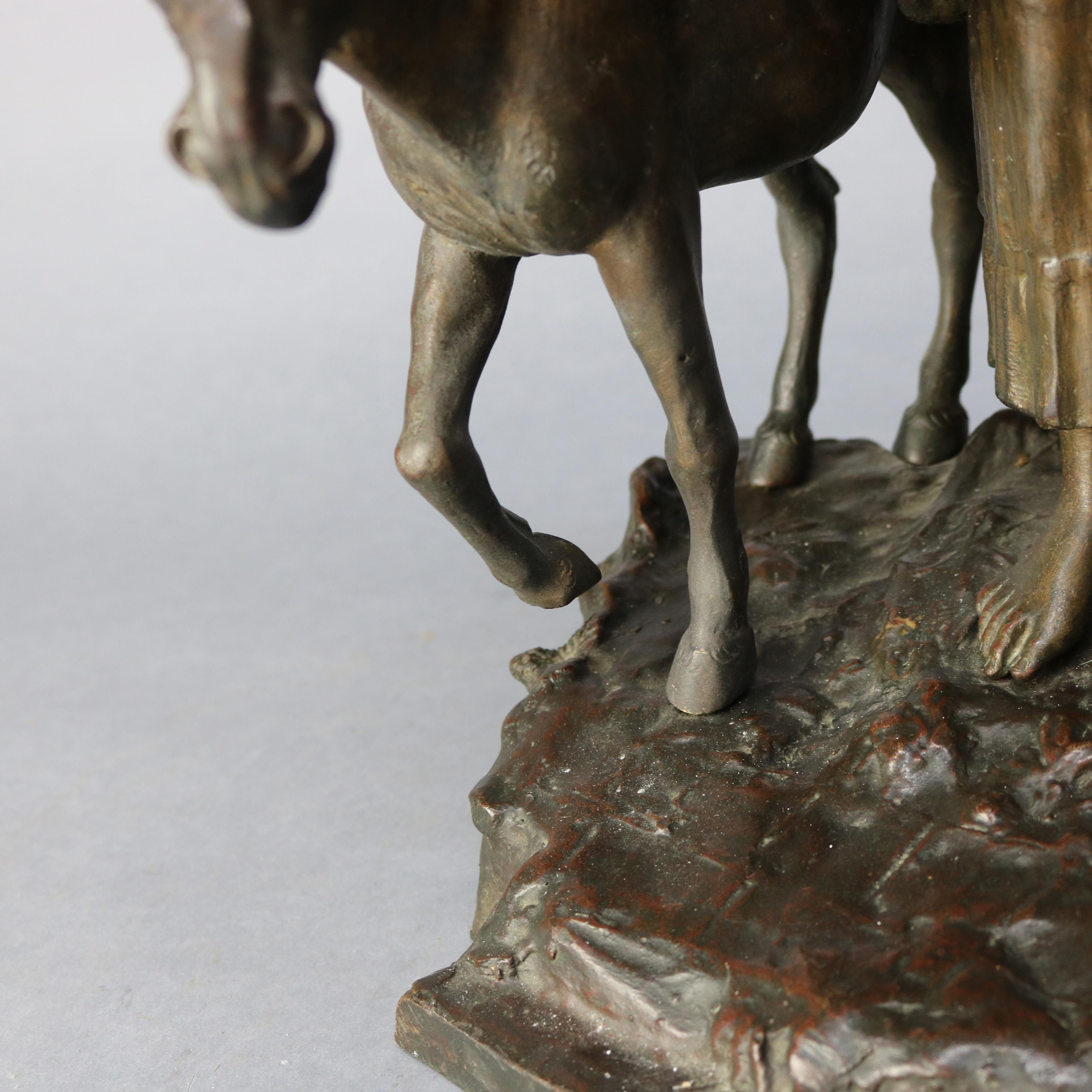 Antique Bronze Sculpture Grouping of Girl with Lamb and Donkey, 19th Century 4